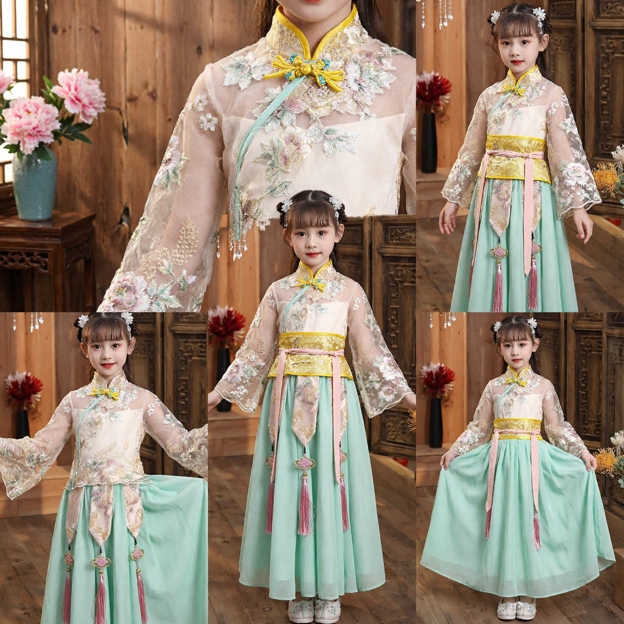 Costume Hanfu chinois traditionnel pour filles - Ensemble chemisier brodé style cheongsam et jupe plissée pour festival et mariage - Asian Costume