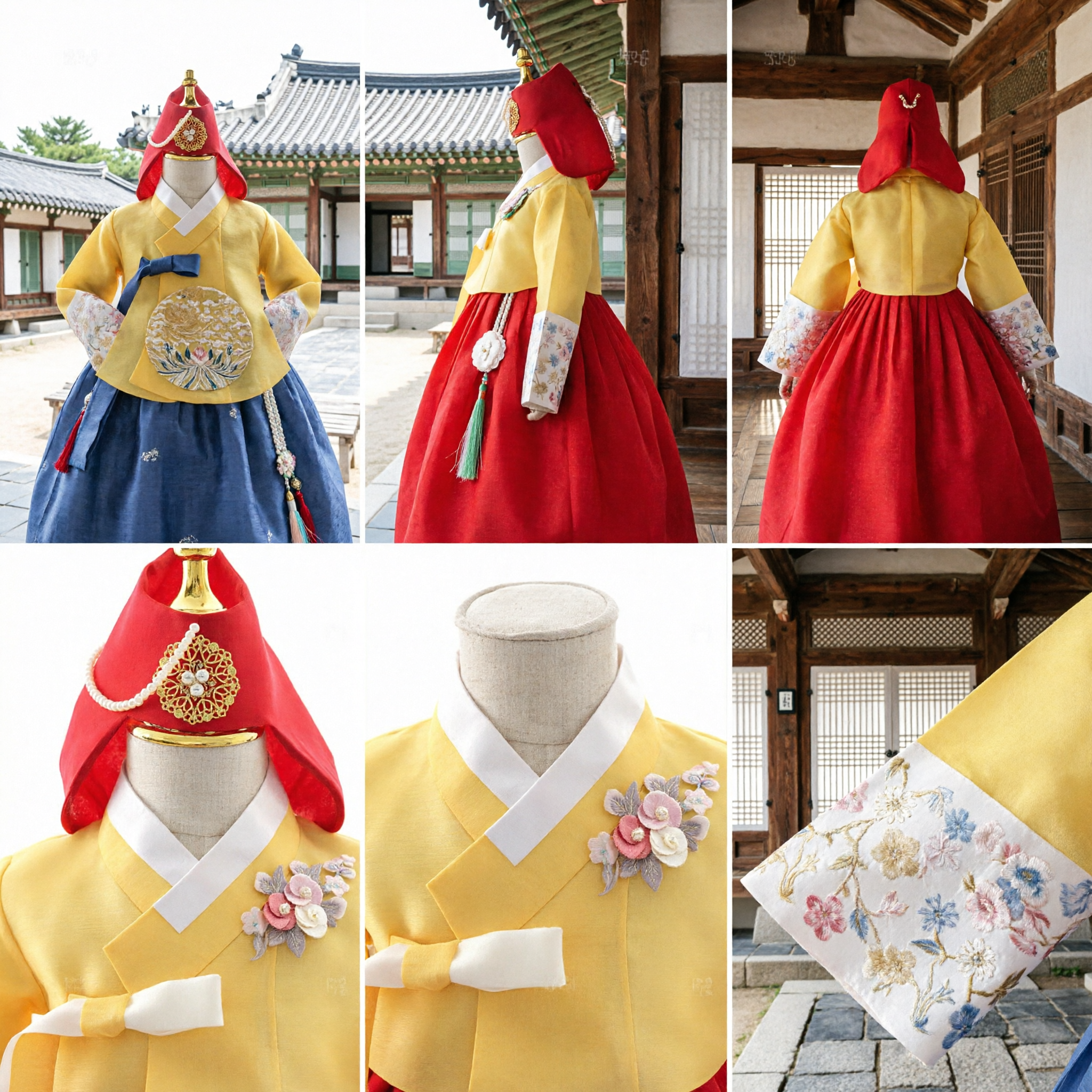 Traditional Korean Hanbok for Girls Yellow Jeogori Red Chima Set with Hat for Doljanchi First Birthday - Asian Costume