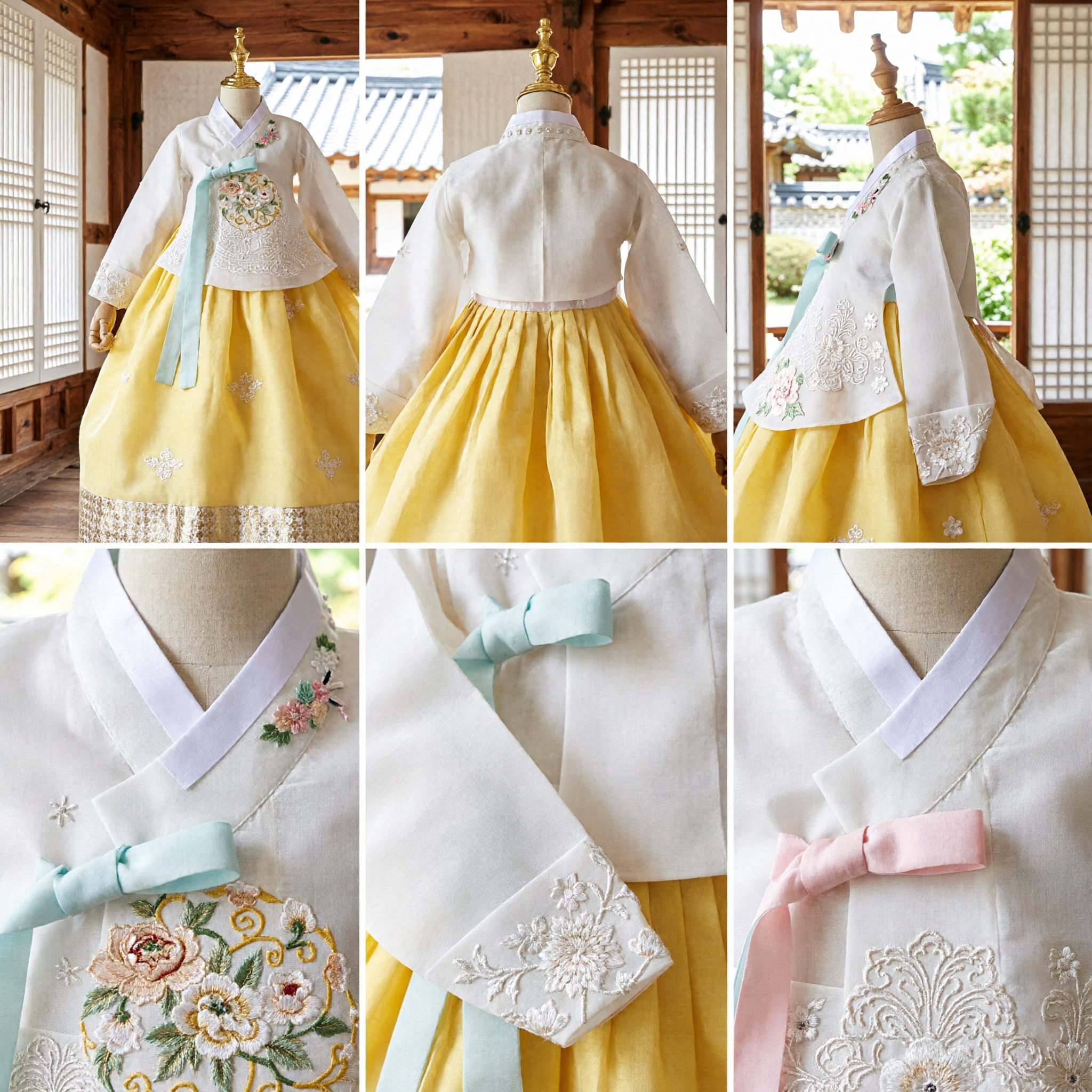 Traditionele Koreaanse Hanbok voor meisjes gele Chima witte kant Jeogori kinderen bruiloft verjaardag kostuumjurk - Asian Costume