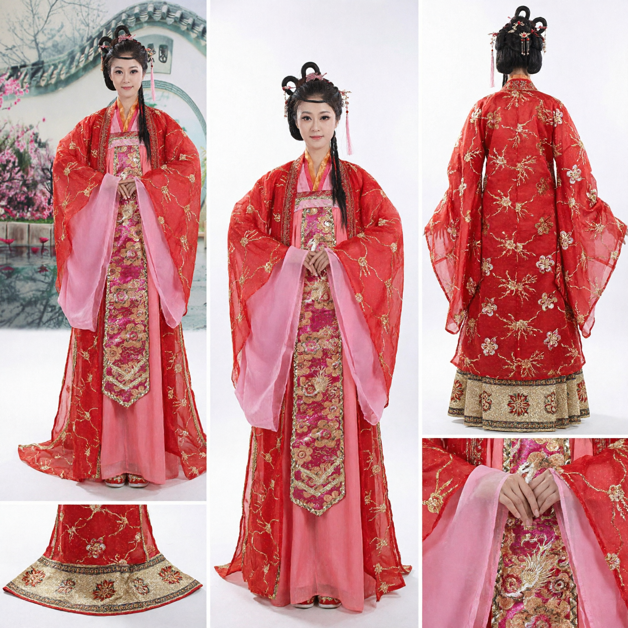 Traditionele Chinese Rode Hanfu Tang Dynastie Kostuum Oude Prinses Geborduurde Gewaad voor Vrouwen Bruiloft Optreden - Asian Costume