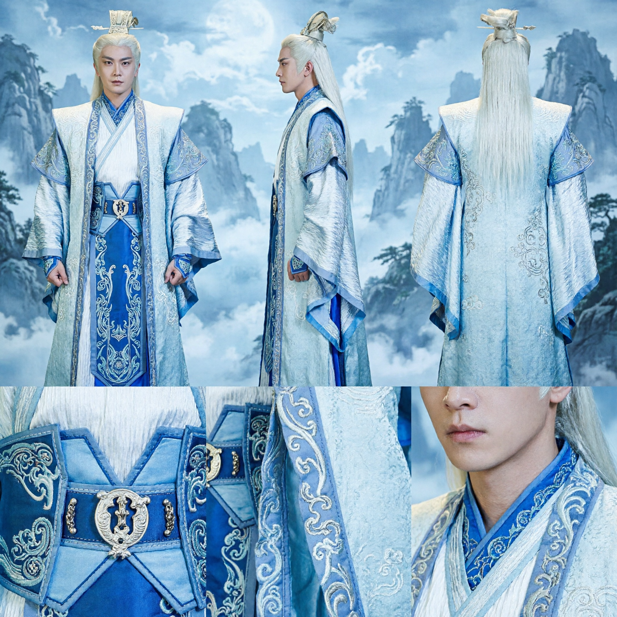 Traje Hanfu Tradicional Chino de Espadachín Antiguo para Hombres Atuendo de Hada Azul y Blanco para Cosplay y Actuación - Asian Costume