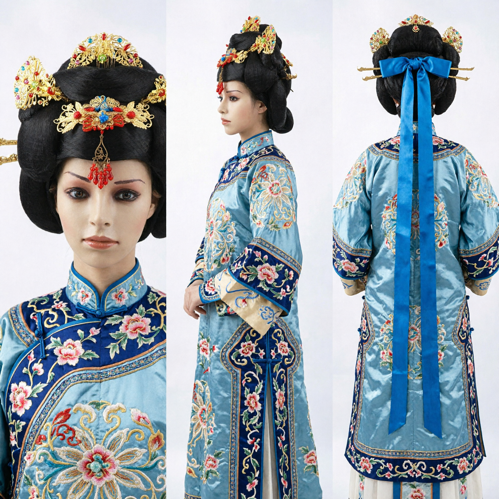 Peluca de Princesa del Palacio de la Dinastía Tang China Antigua con Horquillas Florales Doradas y Adornos Enjoyados para Cosplay - Asian Costume