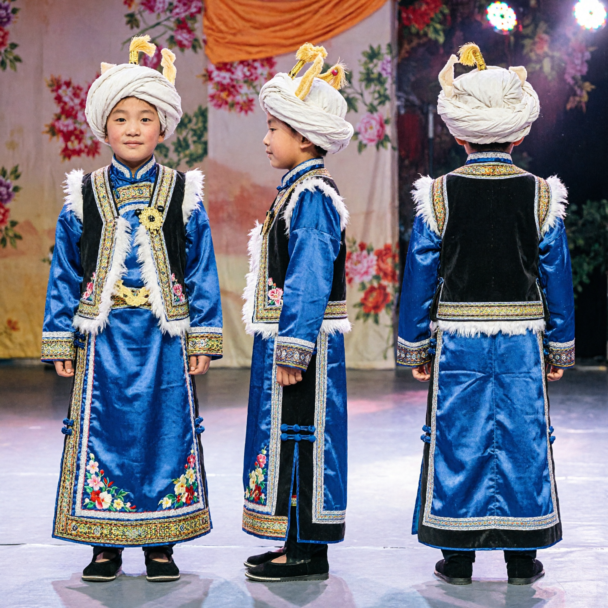 Kids Traditional Royal Prince Fancy Dress Costume Blue Gold Ethnic Outfit with Turban for Cultural Events - Asian Costume