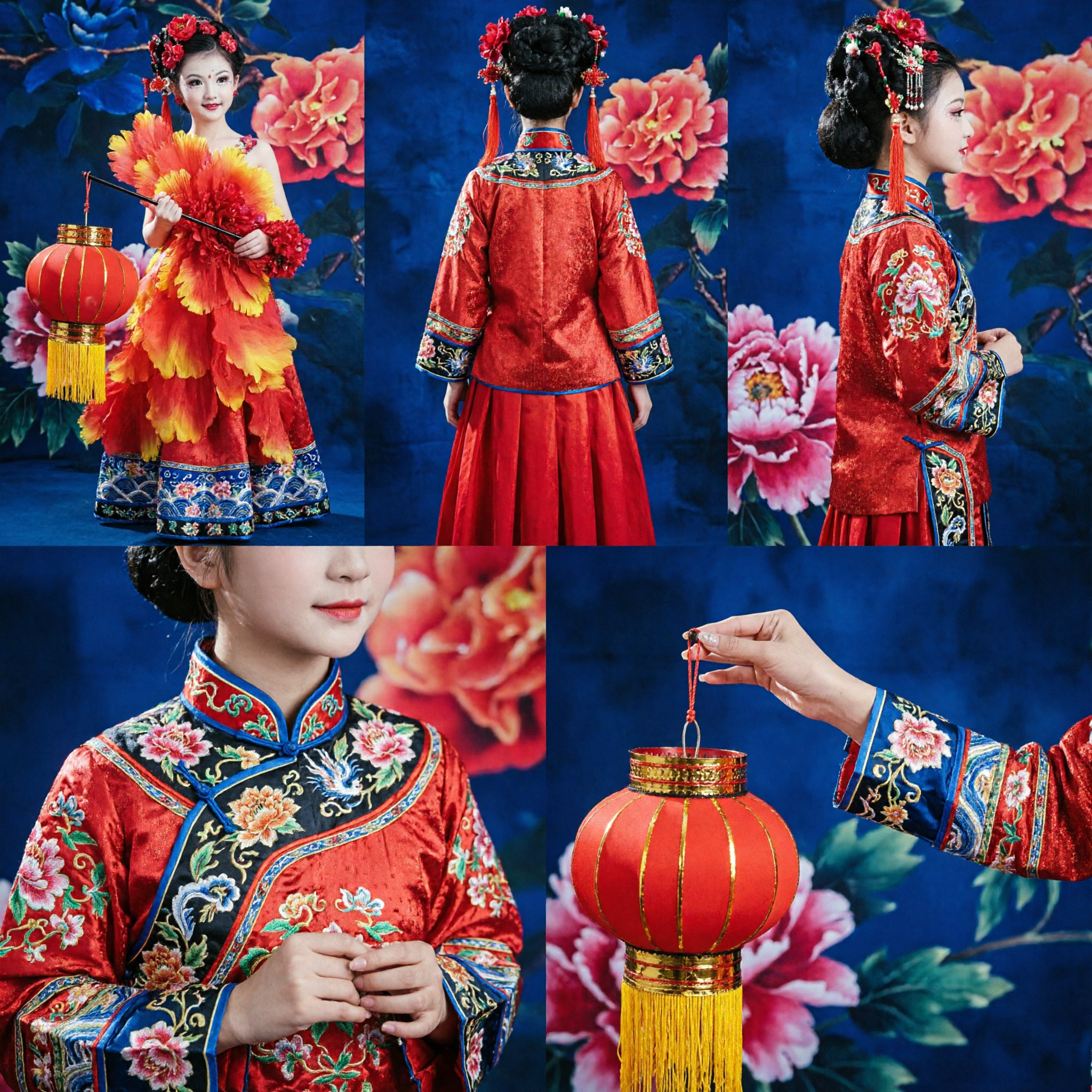 Costume de danse traditionnel chinois du Nouvel An à pétales de fleurs, robe de scène lanterne rouge pour filles - Asian Costume