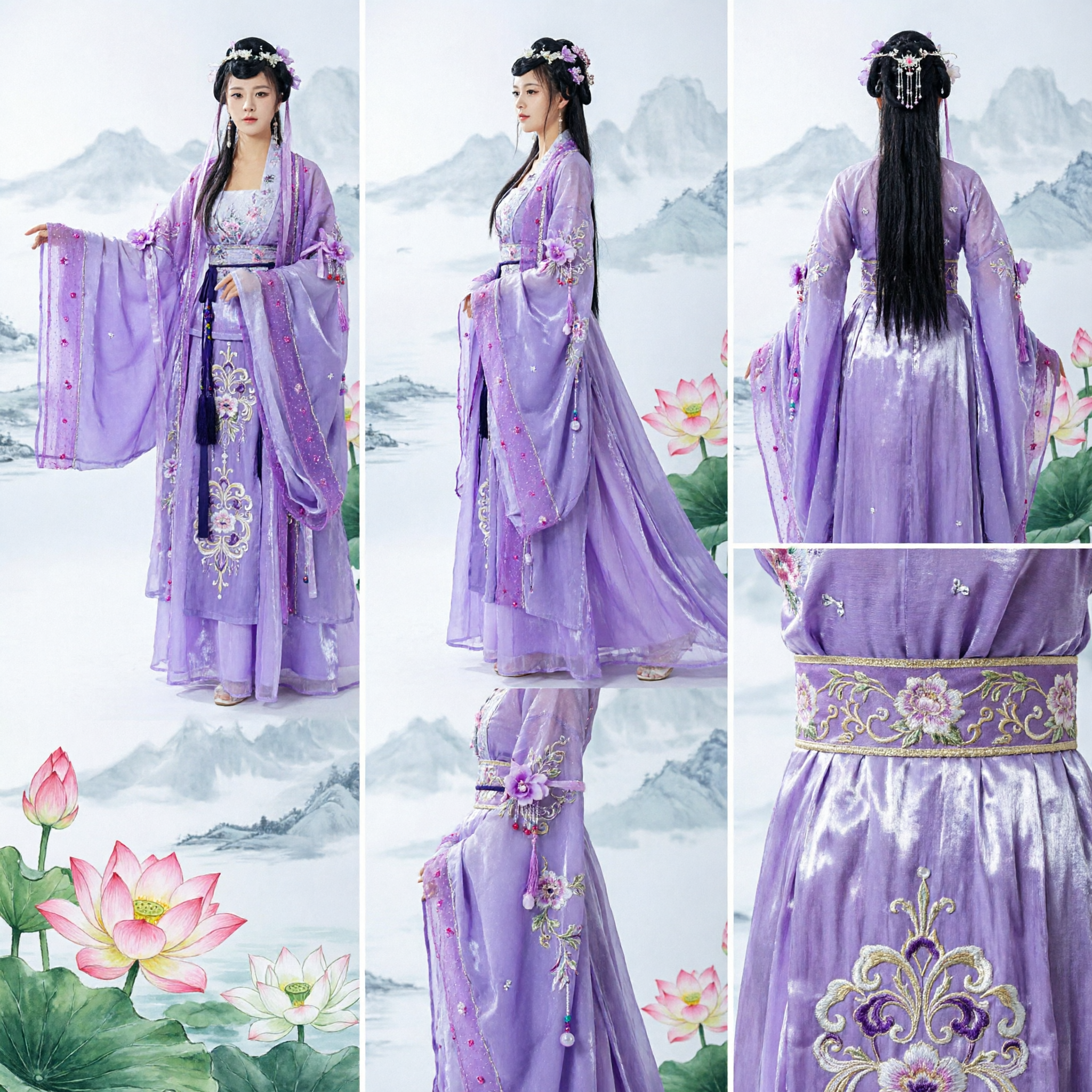 Elegancki Fioletowy Chiński Hanfu Starożytny Kostium Wróżki Tradycyjna Hafciana Suknia dla Kobiet na Cosplay i Występy Sceniczne - Asian Costume