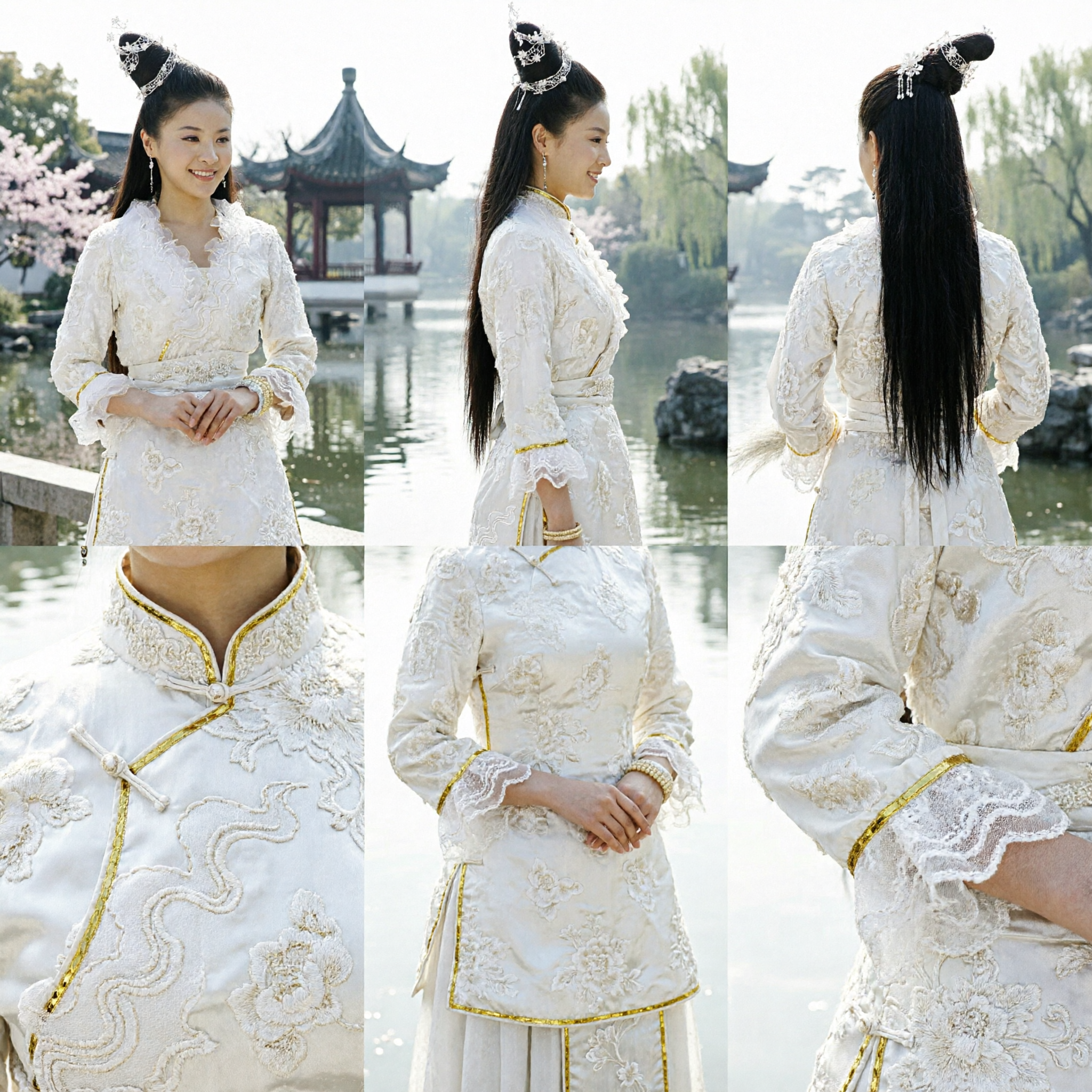 Элегантный белый древний китайский костюм феи, комплект платья ханьфу с серебряной заколкой и веером для женского косплея - Asian Costume