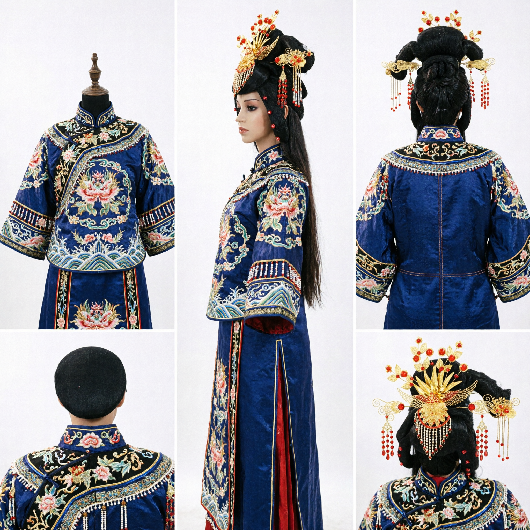 Peluca de Princesa China Antigua Tradicional con Corona de Fénix Dorada y Borlas de Cuentas Rojas para Cosplay Hanfu - Asian Costume