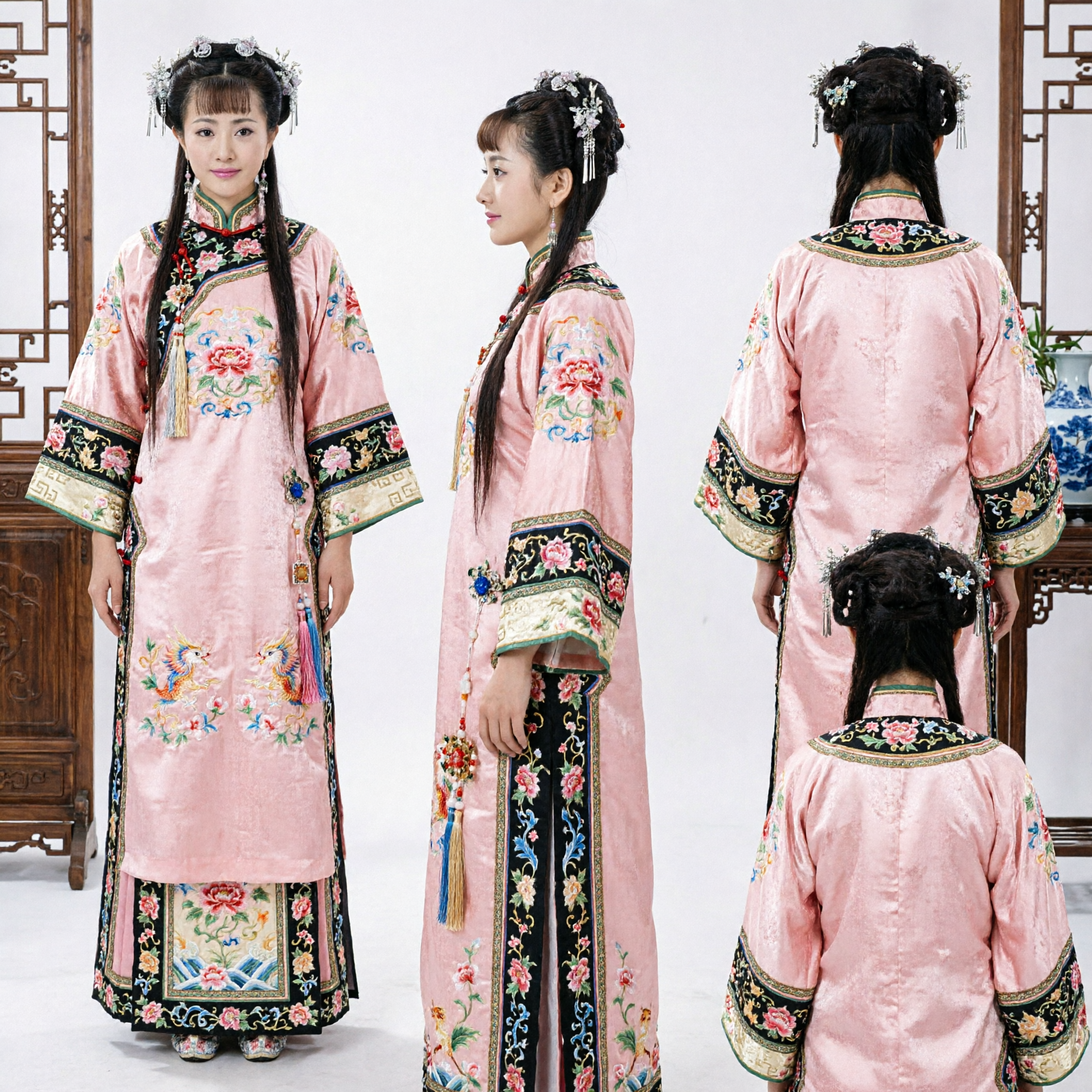 古代中国漢服ヘアアクセサリー 銀製花ヘアピン 房付き 伝統的衣装コスプレとドラマ用 - Asian Costume