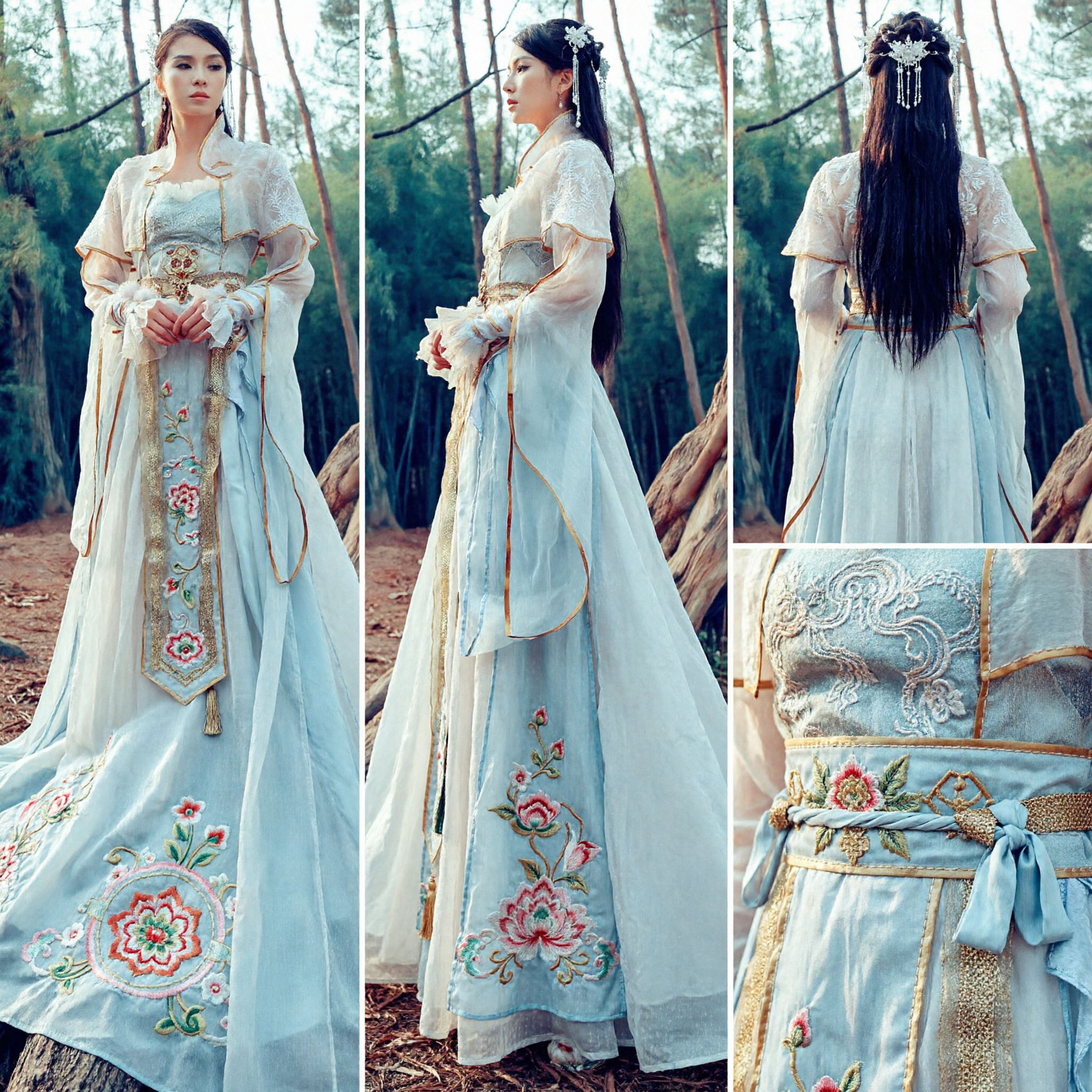 Traje de Fada Antigo Hanfu Tradicional Chinês Elegante em Branco e Azul - Para Cosplay e Performance Feminina - Asian Costume