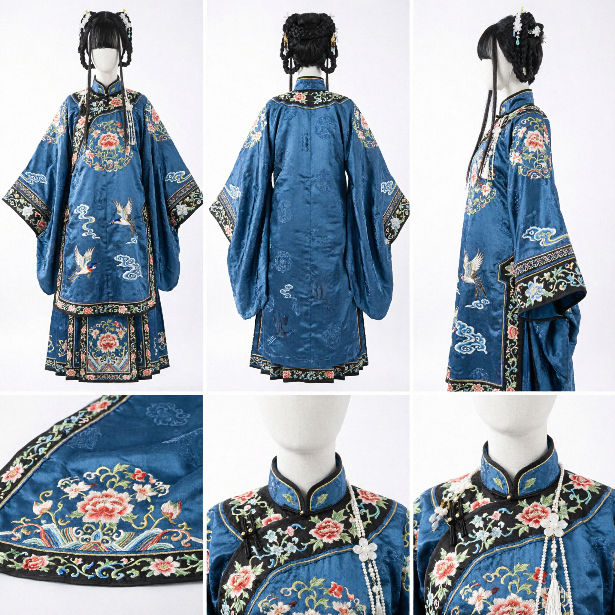 Chinees antiek feeënprullen Hanfu-cosplay haarstuk met gevlochten knotjes en bloemen haarspelden voor vrouwen - Asian Costume