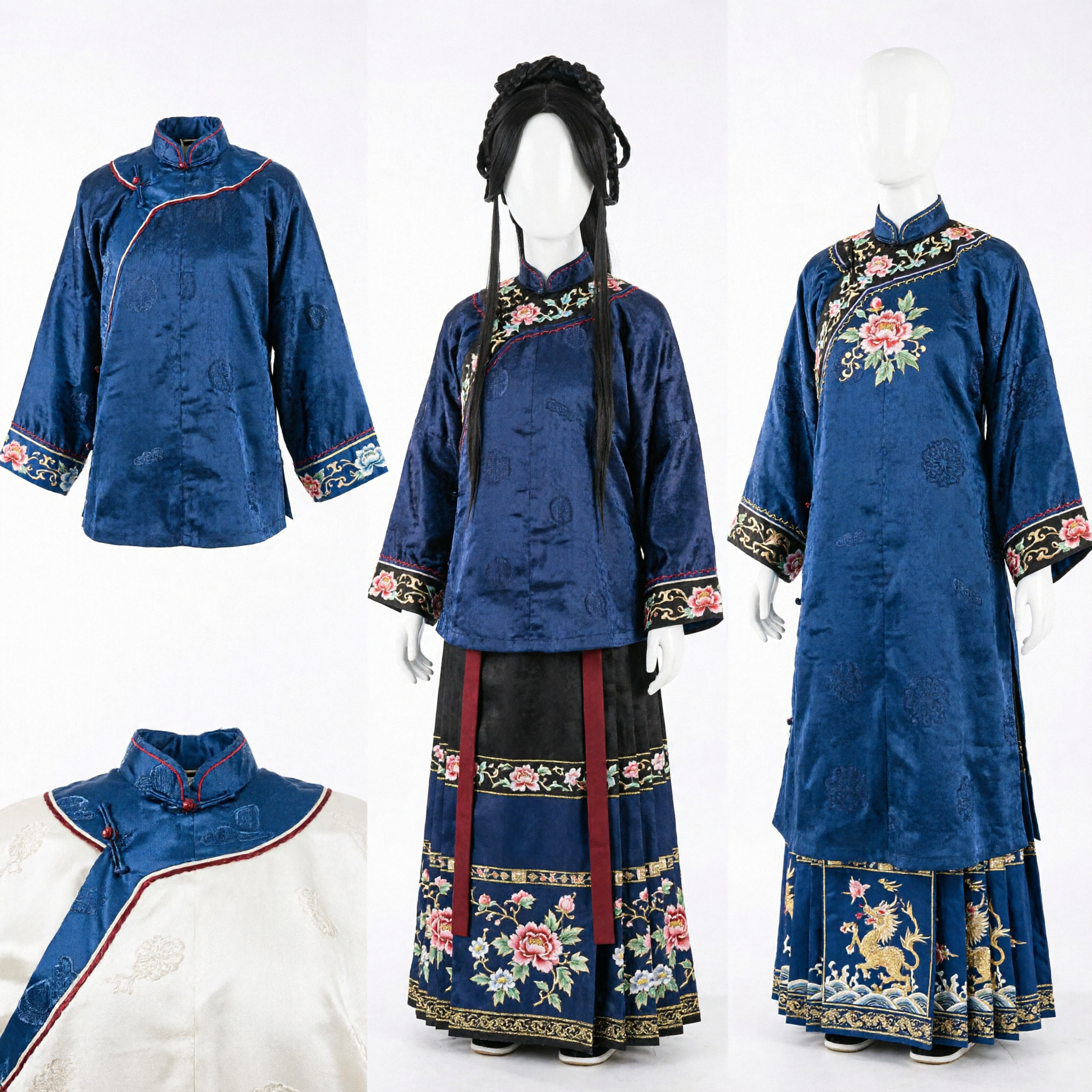 Traditionelles chinesisches antikes schwarzes geflochtenes Perücke für Frauen Hanfu Cosplay Kostüm Historische Dramaaufführung - Asian Costume