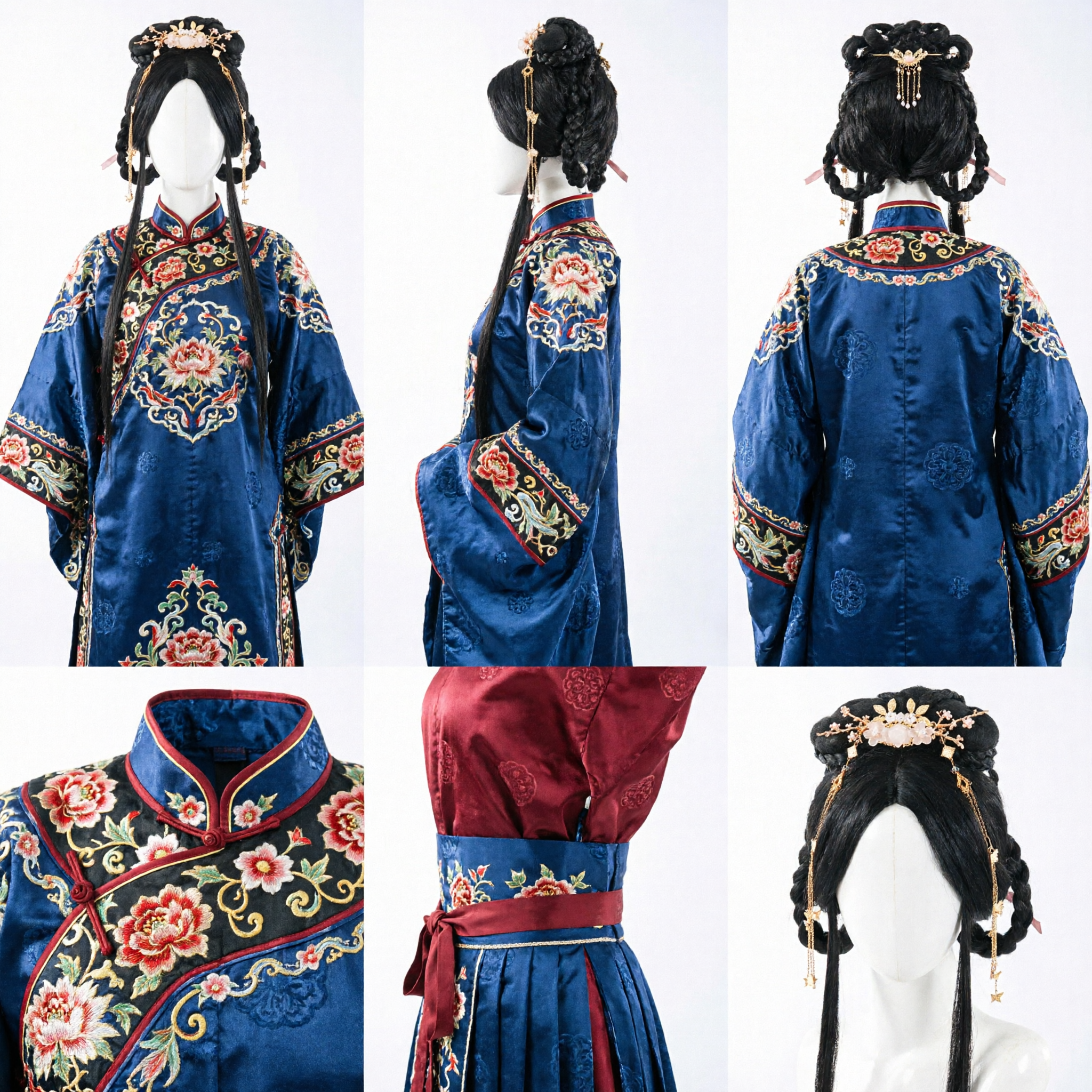 Peluca de Princesa Antigua China, Accesorio Capilar Hanfu con Trenzas y Horquillas Florales Doradas para Cosplay de Boda - Asian Costume