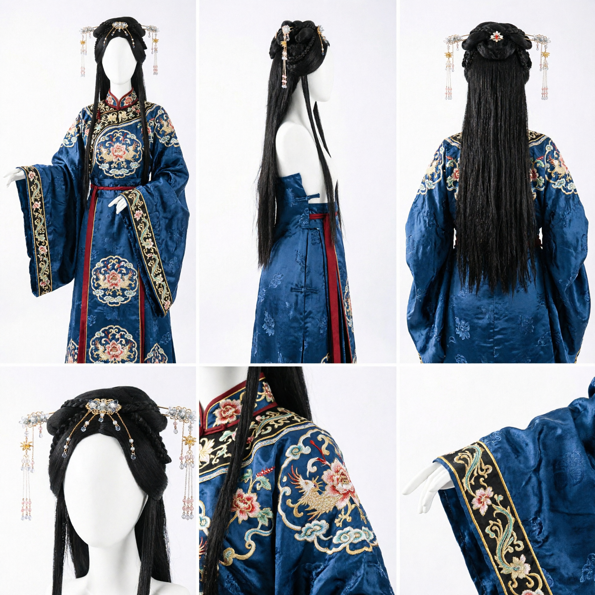 Ensemble de Perruque Hanfu Traditionnel Chinois avec Épingles à Cheveux Perle Cristal et Glands pour Cosplay Ancien - Asian Costume