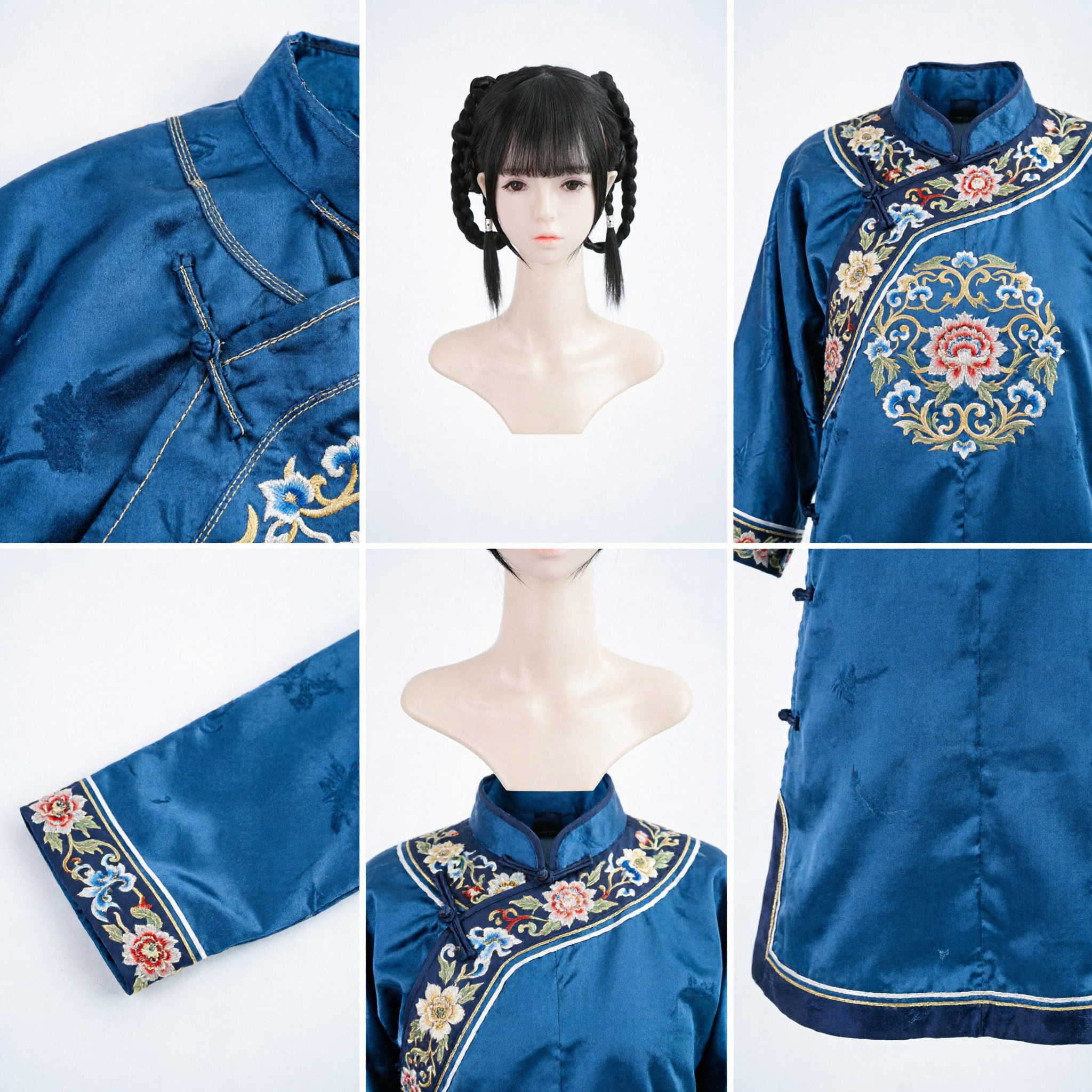 Schwarzes Zwillingszopf-Perücke antiker chinesischer Prinzessinnenstil Haarteil für Hanfu Cosplay Kostüm - Asian Costume