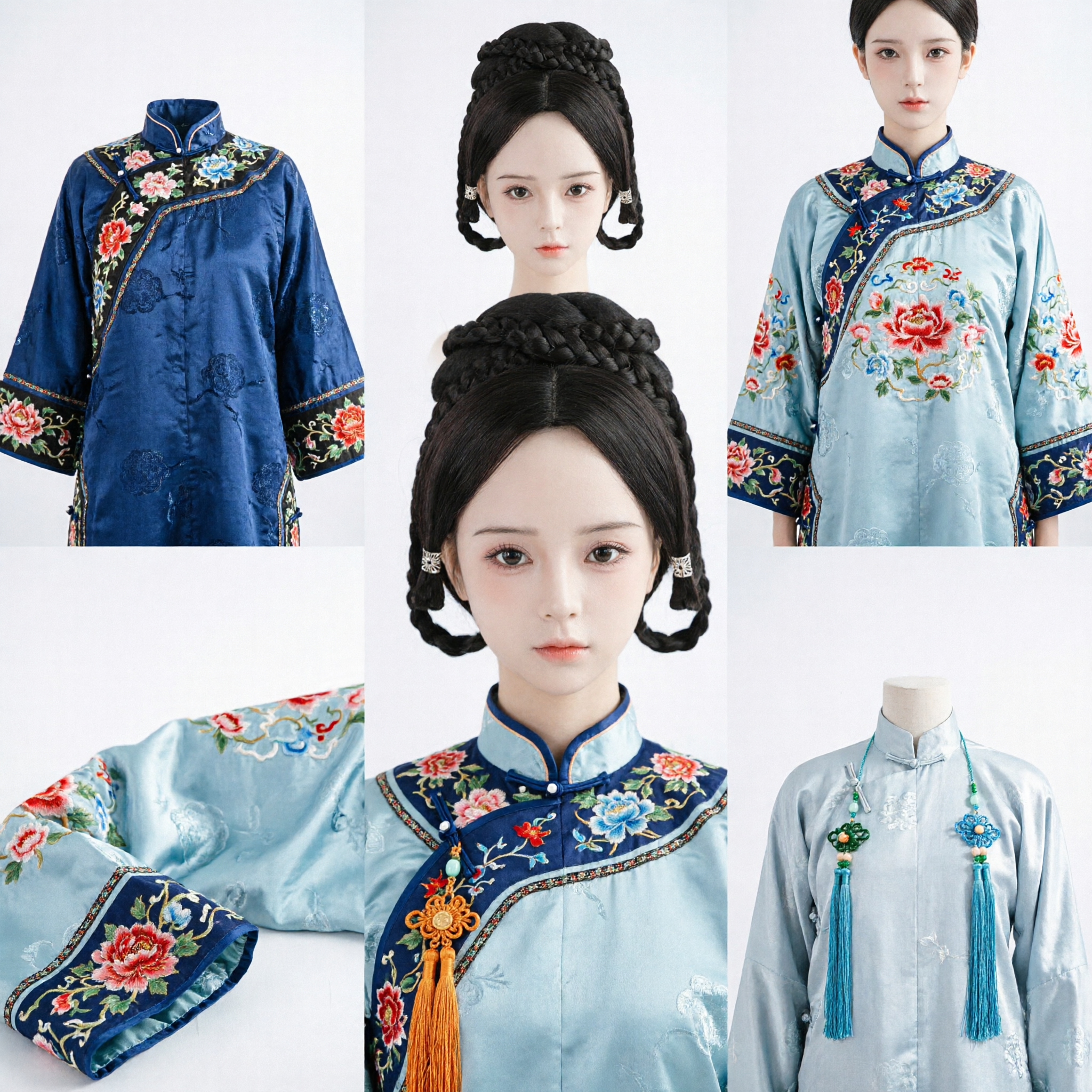 Peruca Trançada Preta de Estilo Antigo Tradicional Chinês, Acessório Capilar Hanfu com Acessórios Prateados para Cosplay Feminino - Asian Costume