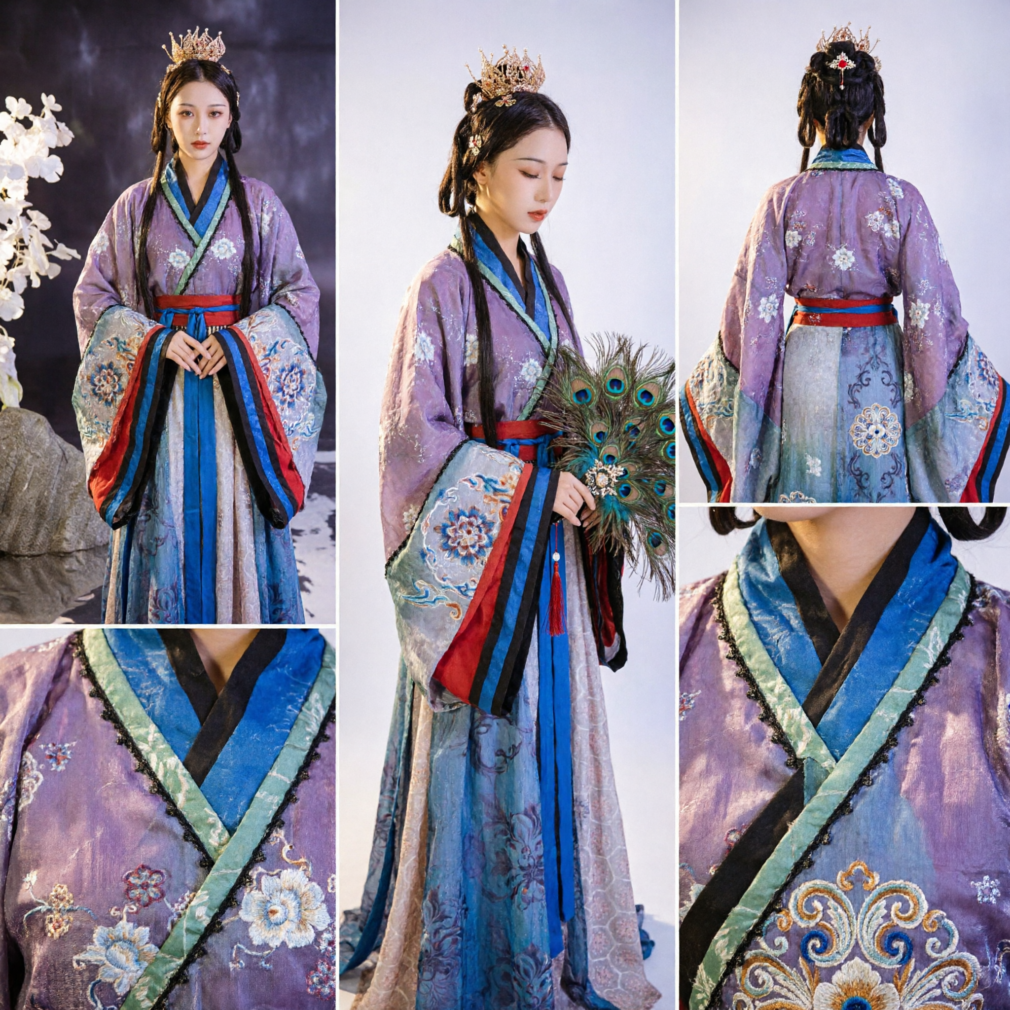 Elegantes antikes chinesisches Prinzessinnen-Hanfu-Kostüm, lila-blaues traditionelles Kleid für Frauen, Cosplay-Aufführung - Asian Costume