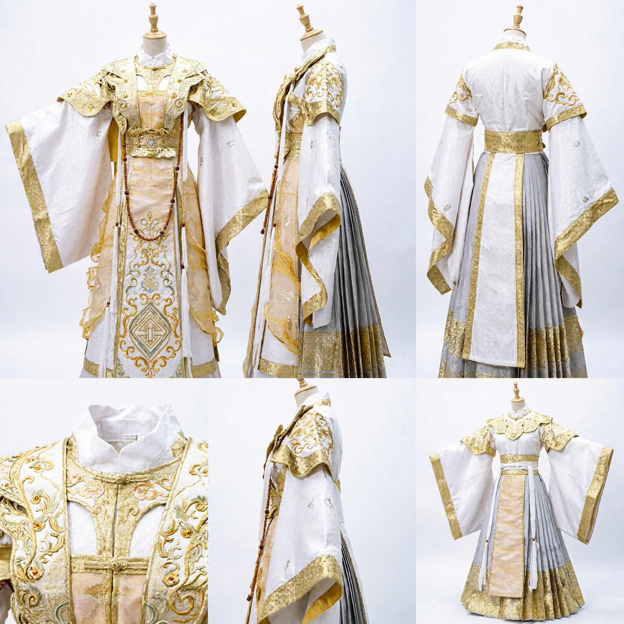 古代中国皇后衣装 白と金の伝統的漢服ドレス 女性用ステージパフォーマンス・コスプレ - Asian Costume