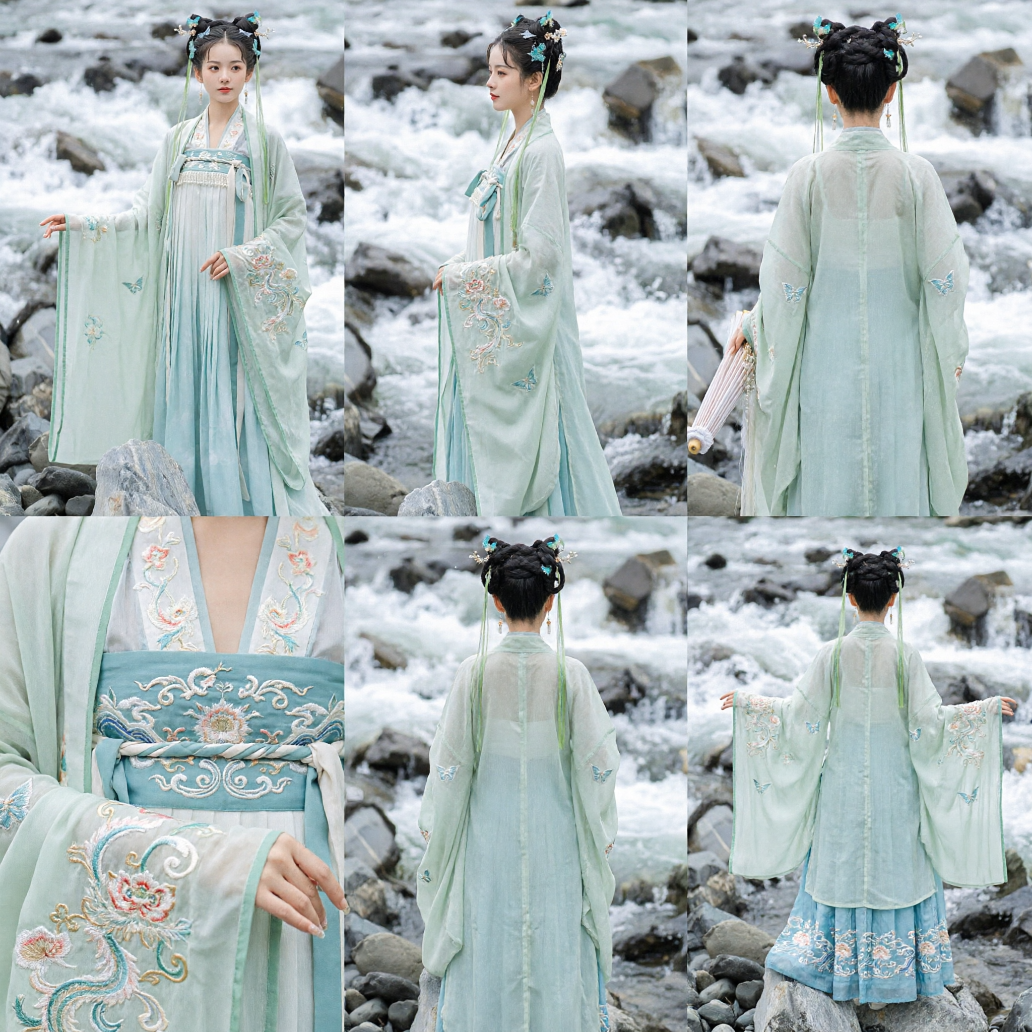 Hanfu Vert Élégant Vêtement Traditionnel Chinois Broderie Papillon Costume Ancien pour Femmes Photographie et Festivals - Asian Costume