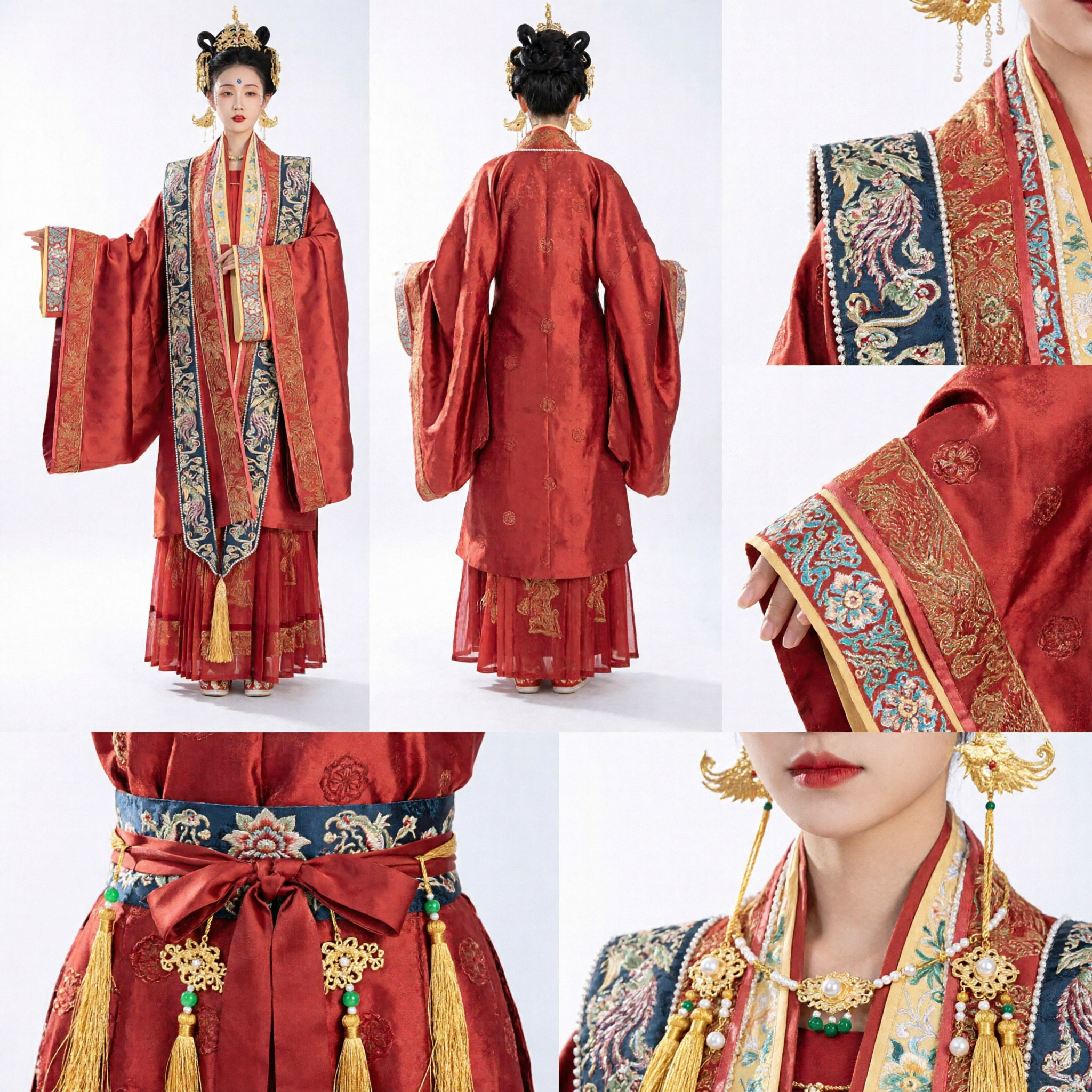 Traje de Princesa Hanfu Vermelho da Dinastia Tang Chinesa com Intrincado Bordado Dourado para Mulheres - Asian Costume