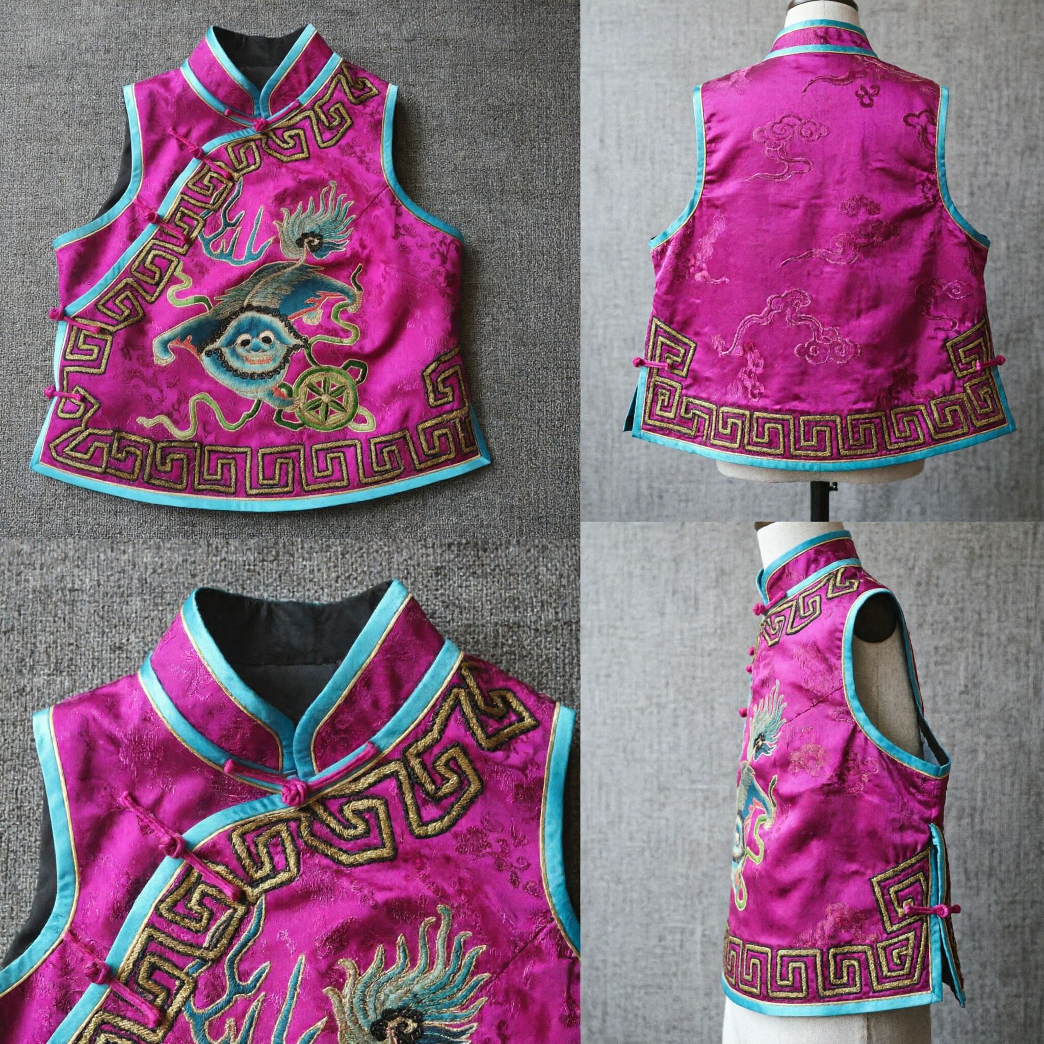 Tradycyjna Chińska Kamizelka z Magenty Jedwabnego Brokatu dla Kobiet: Haft Żurawia z Kołnierzykiem Mandaryńskim w Stylu Tang na Nowy Rok Księżycowy - Asian Costume