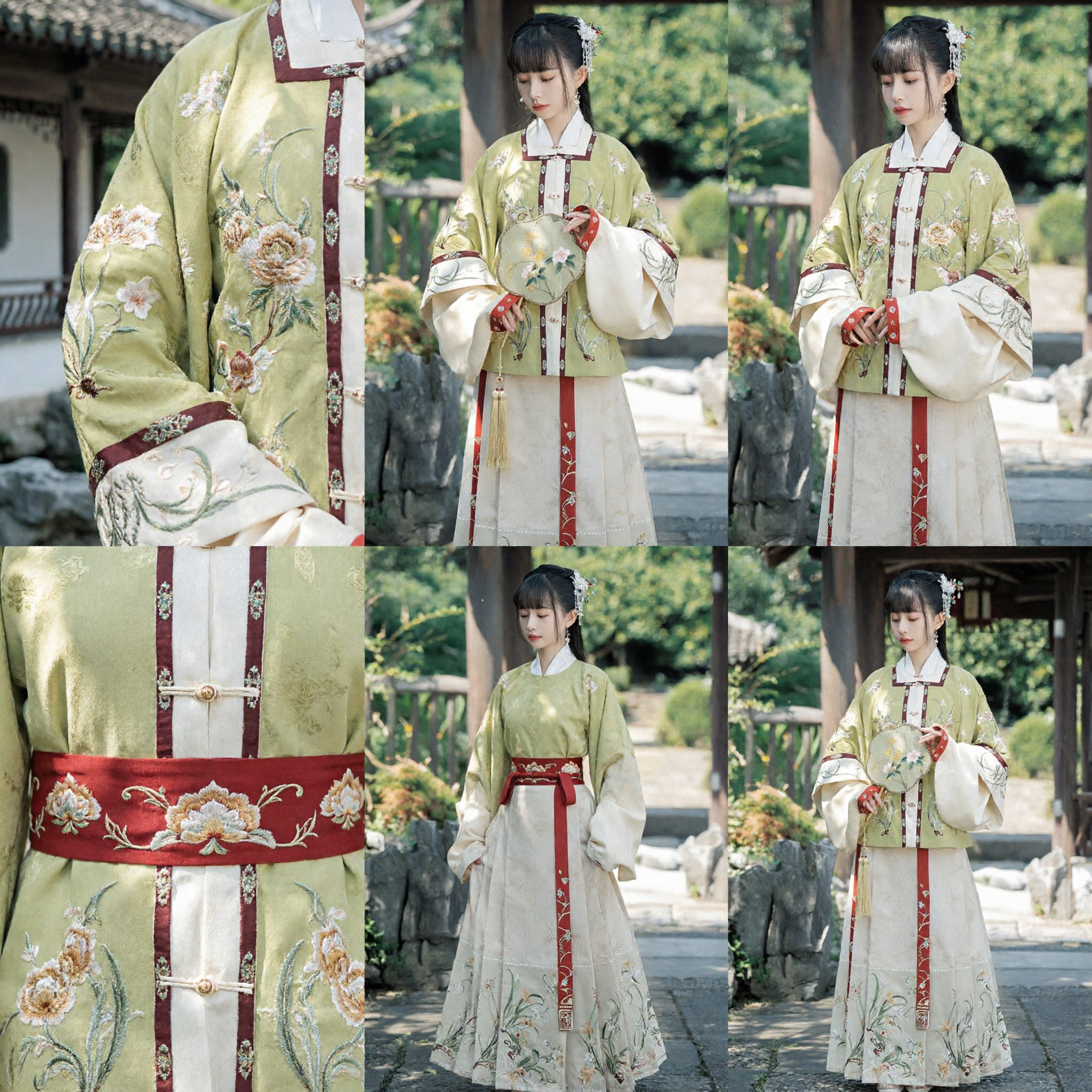 Elegantes grünes Hanfu-Set der Ming-Dynastie, Traditionelle chinesische bestickte Jacke und Rock-Kostüm für Frauen - Asian Costume