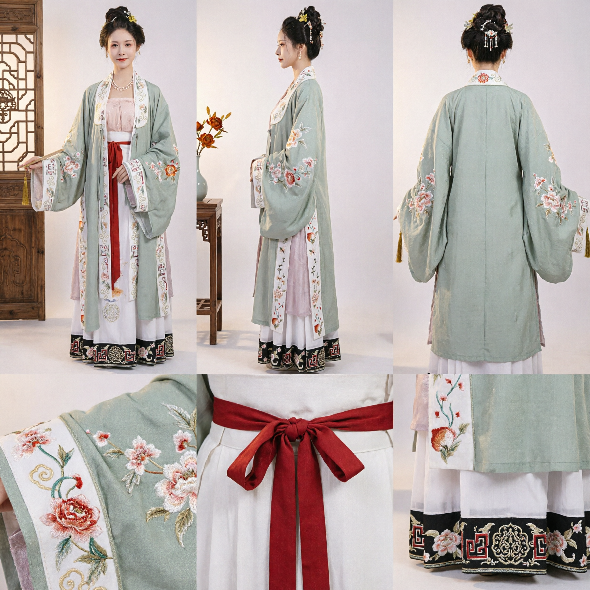 Traditionelles chinesisches Hanfu-Kostüm Song-Dynastie Stil Besticktes Langgewand Rock Set Antike Kleidung für Frauen - Asian Costume