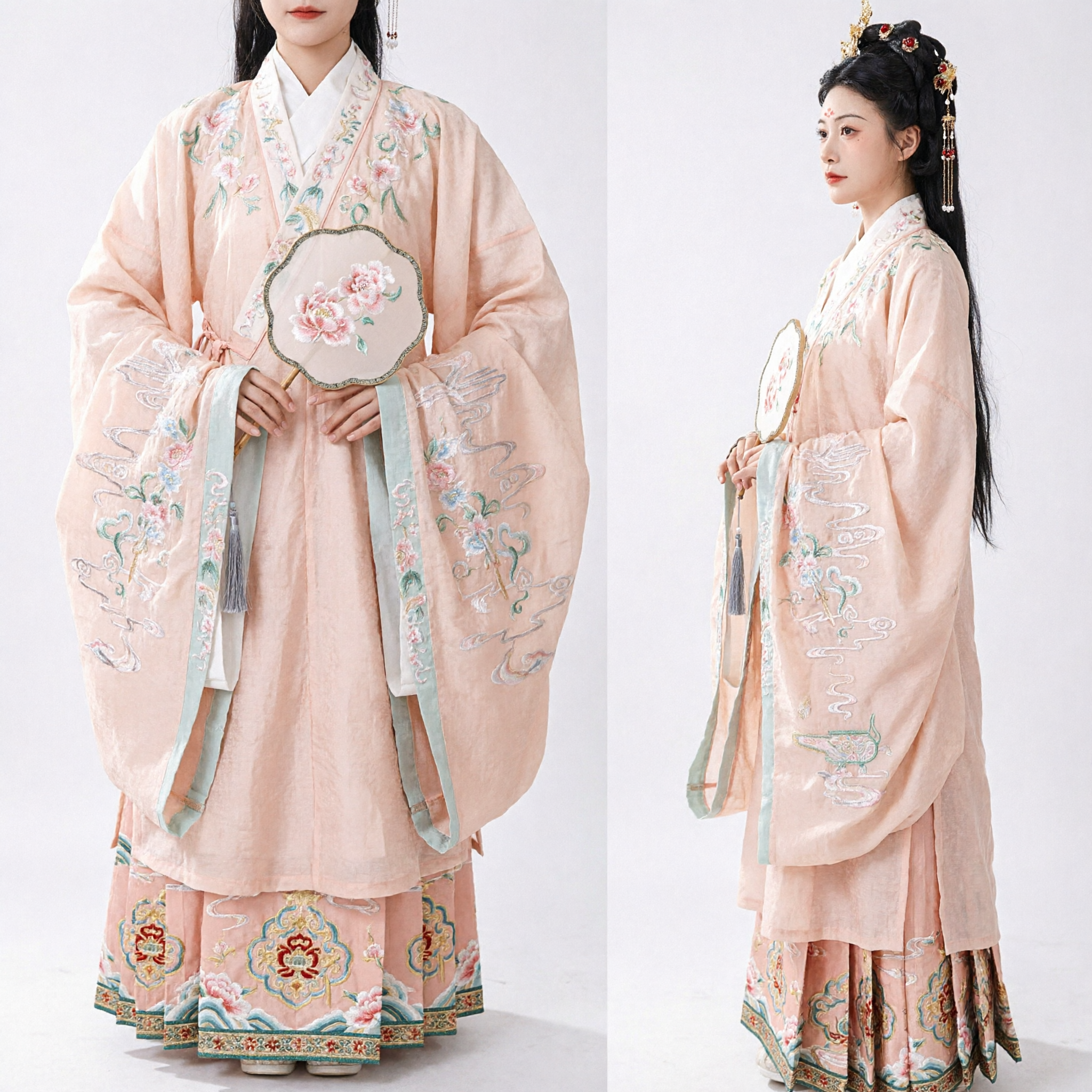 전통 중국 한푸 고대 명나라 자수 복숭아 분홍색 의상 세트 여성 코스프레 촬영 - Asian Costume