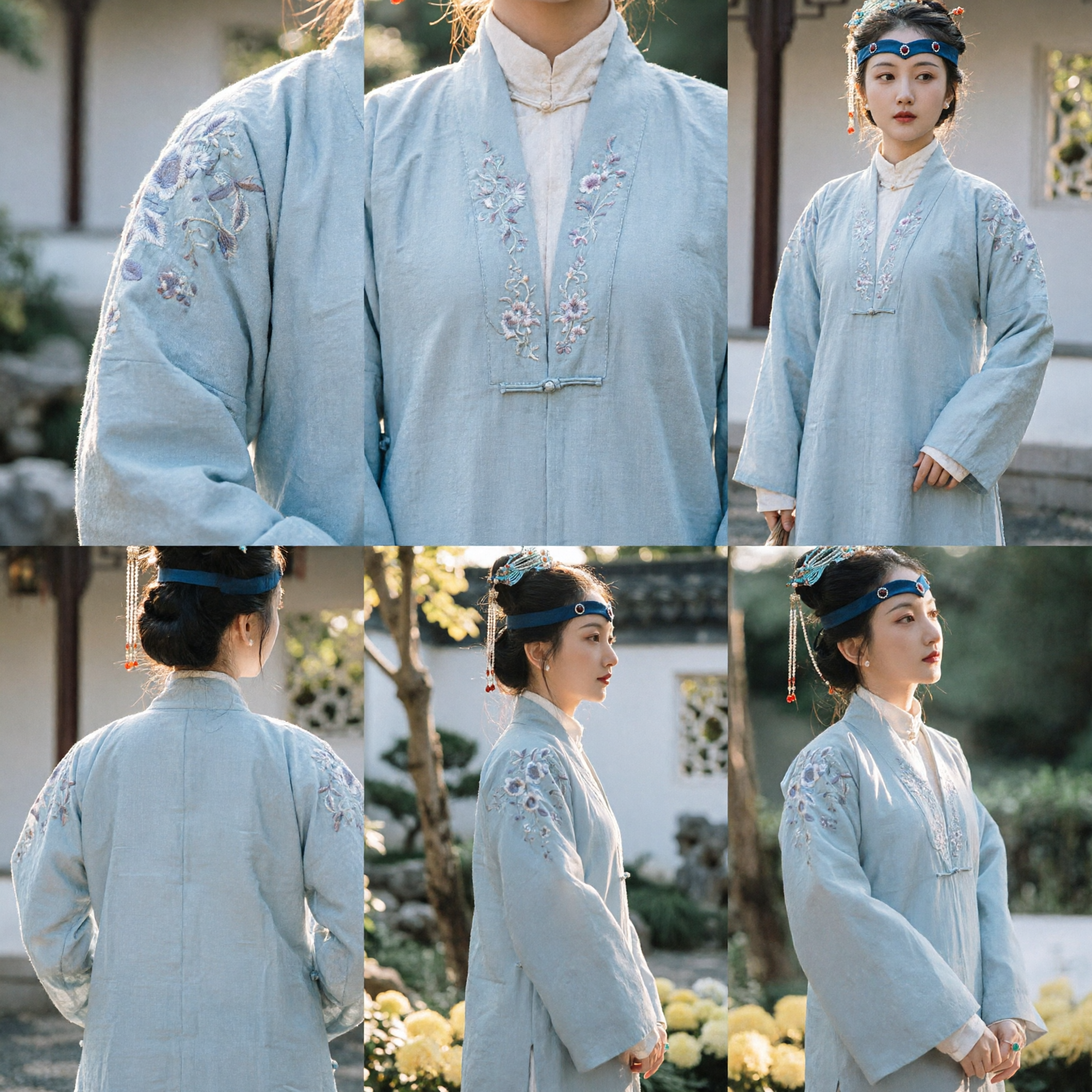 Conjunto Hanfu Elegante da Dinastia Ming para Mulheres, Casaco Bordado Azul Claro, Vestuário Histórico Chinês para Cerimônia do Chá - Asian Costume