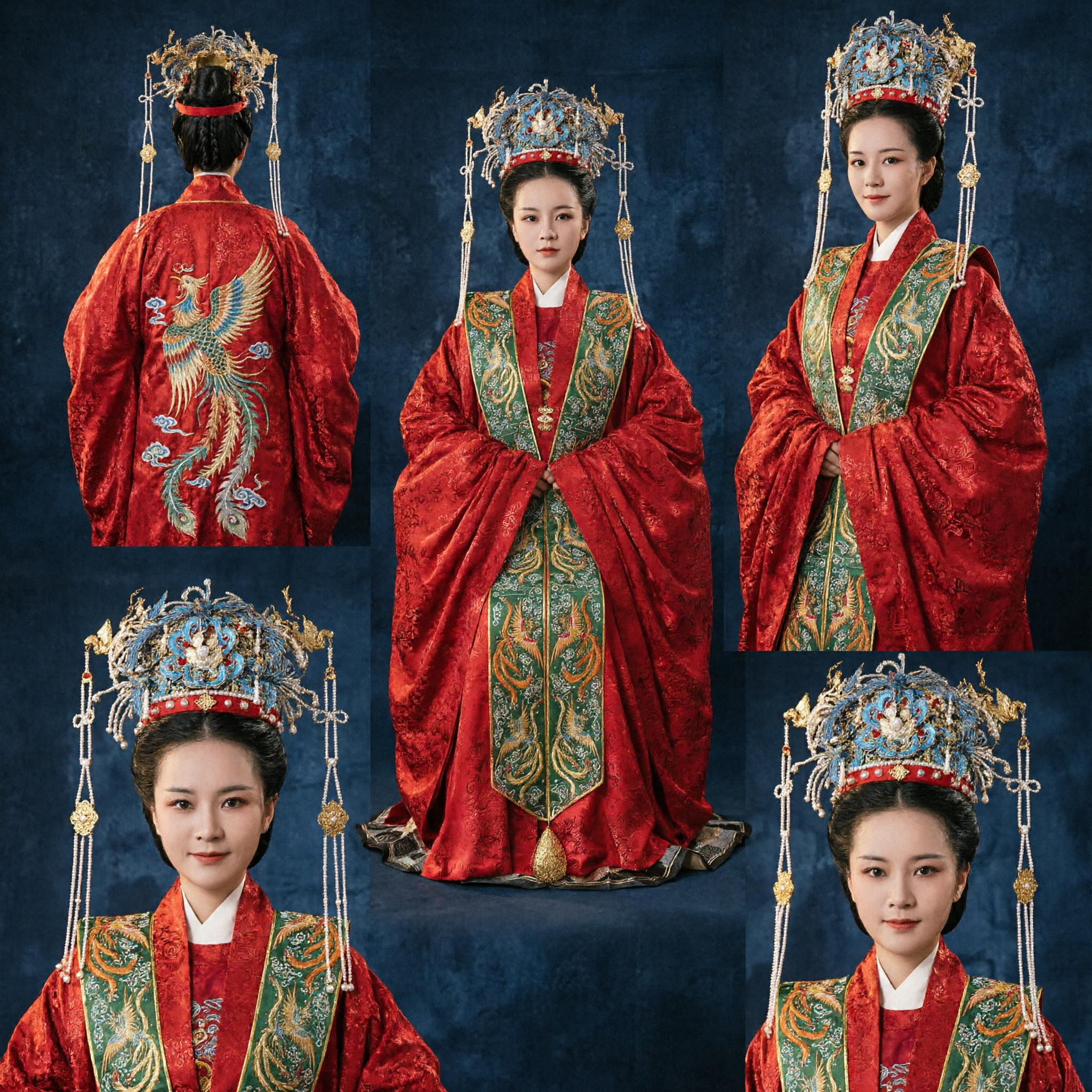 Abito da Sposa Hanfu Tradizionale Cinese Antico Rosso Ricamato con Fenice Veste da Imperatrice Costume Imperiale per Donne - Asian Costume