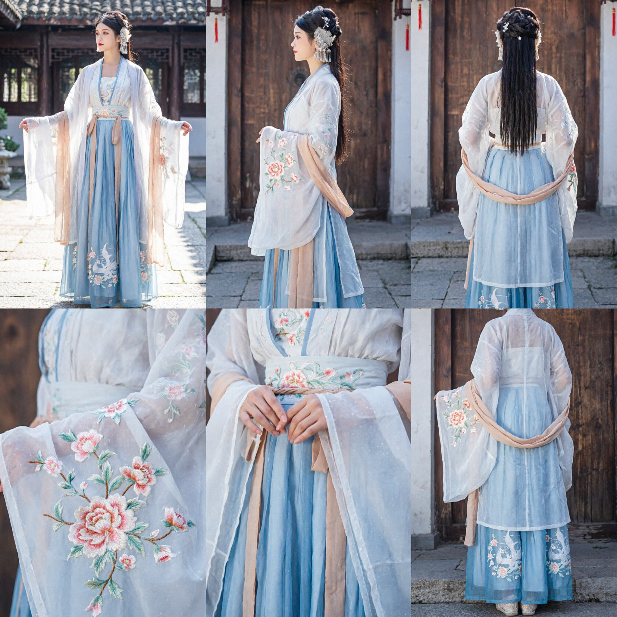 古代中国 漢服 青 刺繍 仙女ドレス 伝統的衣装 女性用 コスプレ・撮影 - Asian Costume