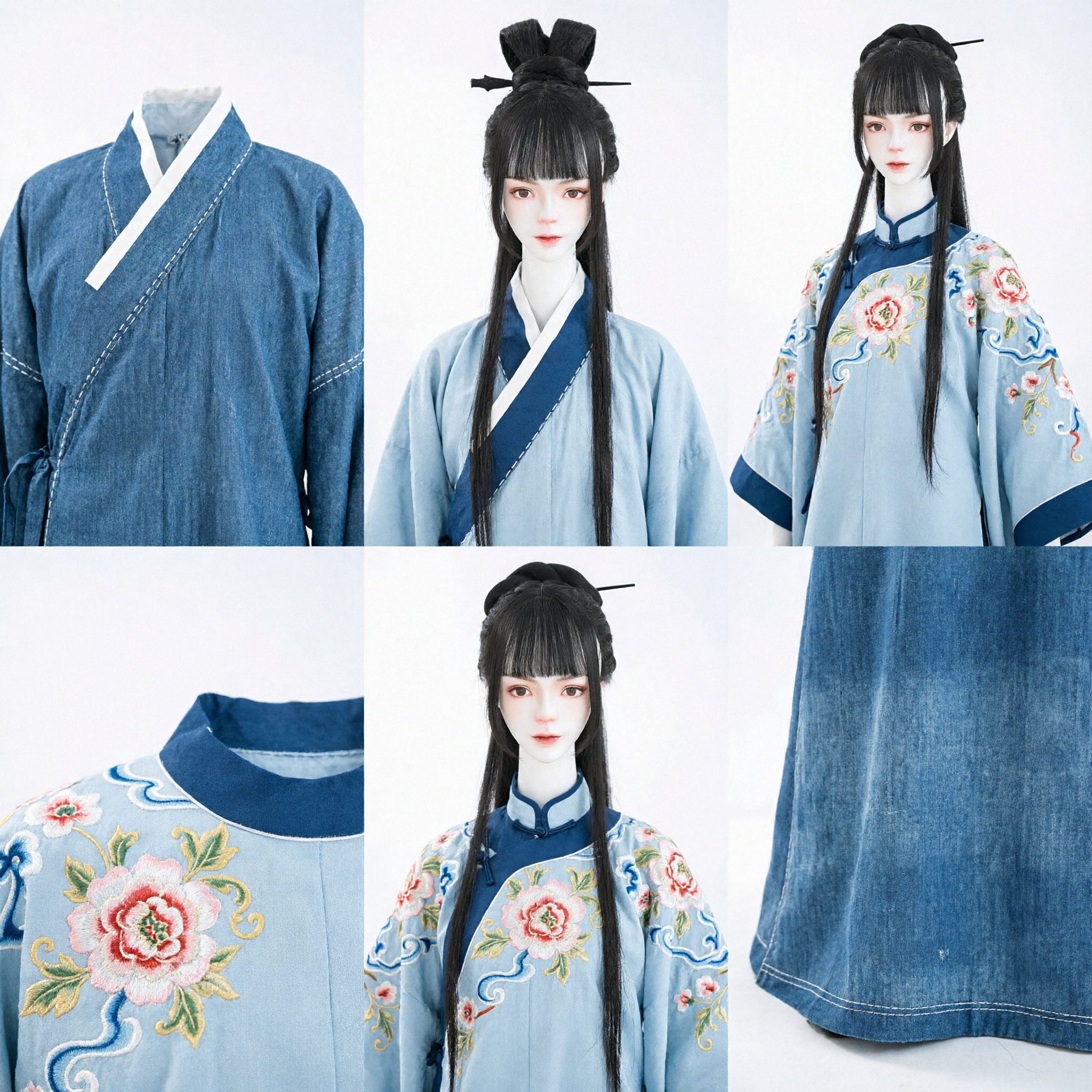 باروكة سوداء طويلة صينية قديمة، قطعة شعر هانفو تقليدية، زي تنكر للنساء لدراما تاريخية - Asian Costume