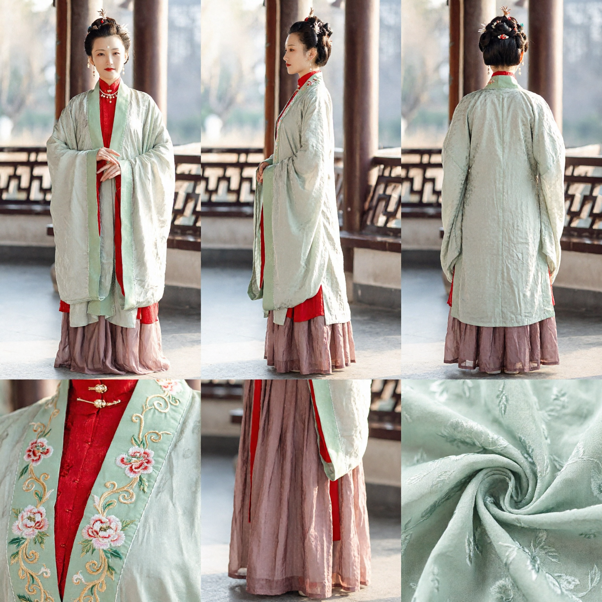Costume traditionnel ancien chinois Hanfu vert élégant pour femmes, robe de drama historique d'époque avec robe à plusieurs couches - Asian Costume