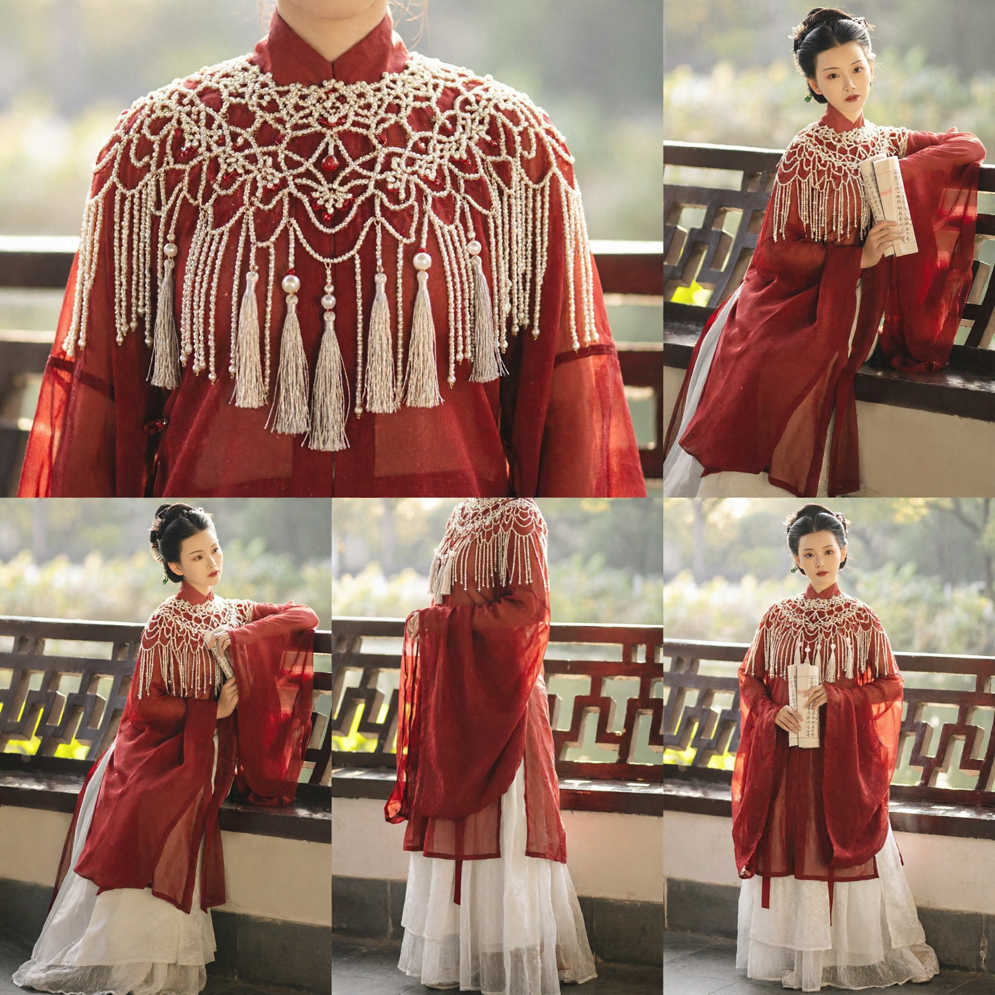 Túnica Roja Hanfu Tradicional China con Hombrera de Nubes con Cuentas de Perlas, Traje Antiguo para Mujeres - Asian Costume