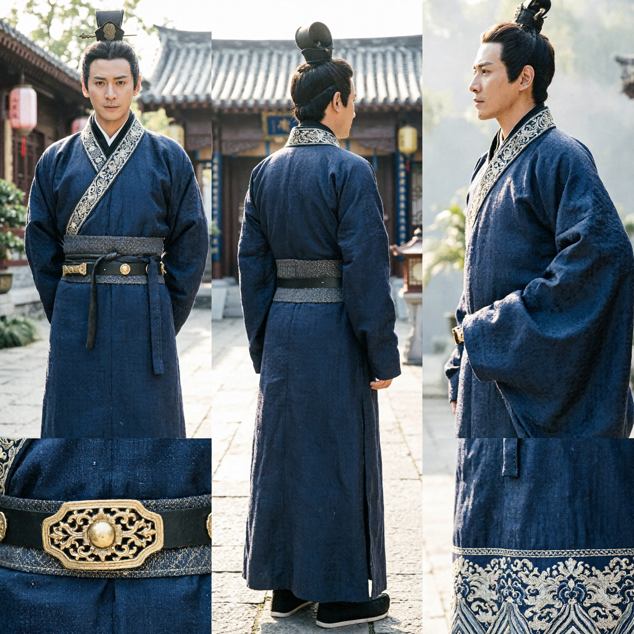 Традиционный древний китайский костюм ханьфу для мужчин, синий халат с перекрестным воротником для исторических драм и косплея - Asian Costume