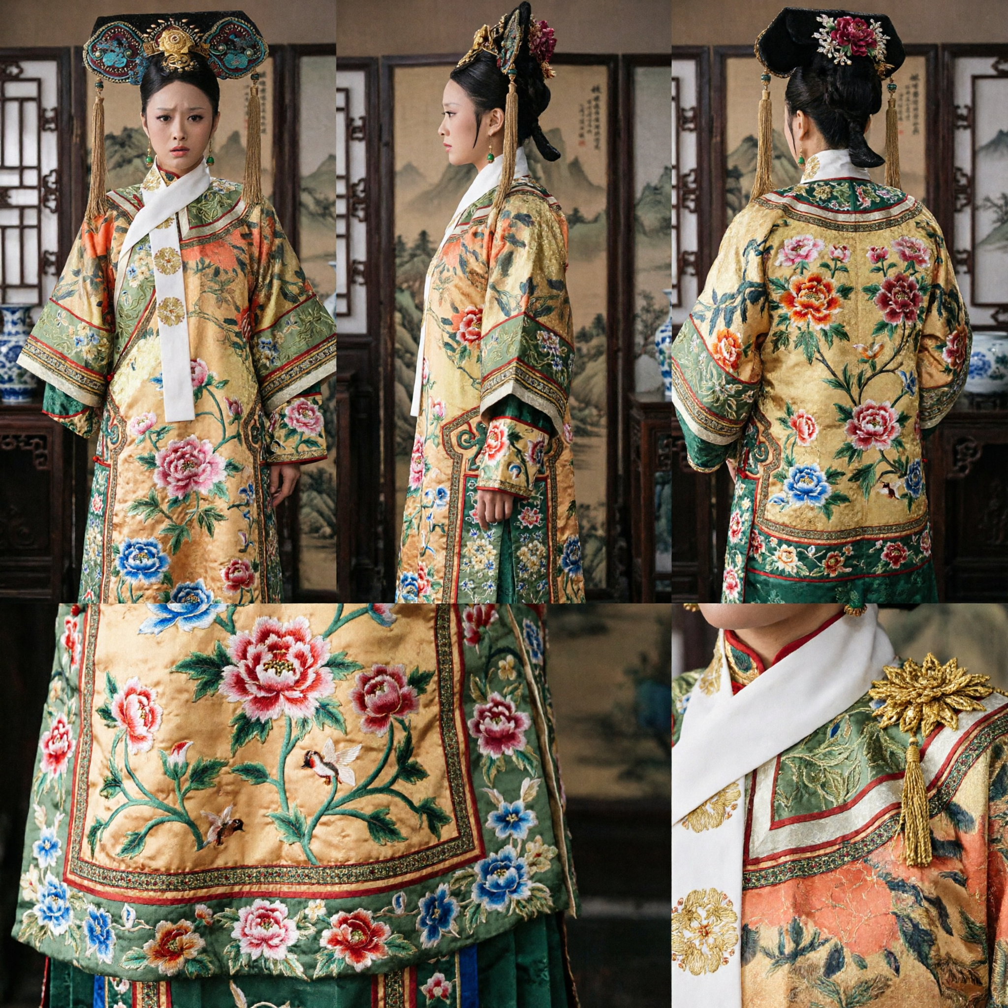 Chinese Qing Dynastie Concubine Hua Kostuum Traditioneel Geborduurd Gewaad en Hoofdtooi voor Vrouwen Cosplay - Asian Costume