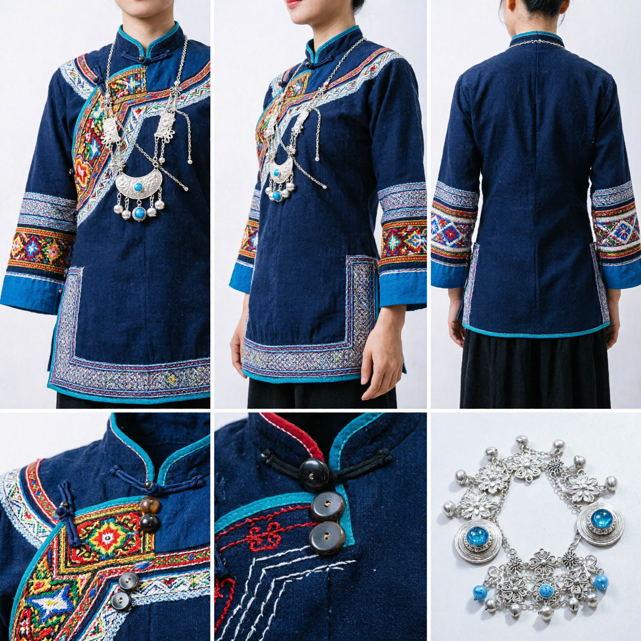 ビンテージシルバーフィリグリーハンドチェーンブレスレット リング付き ボヘミアン民族風花嫁ジュエリー 女性用 - Asian Costume