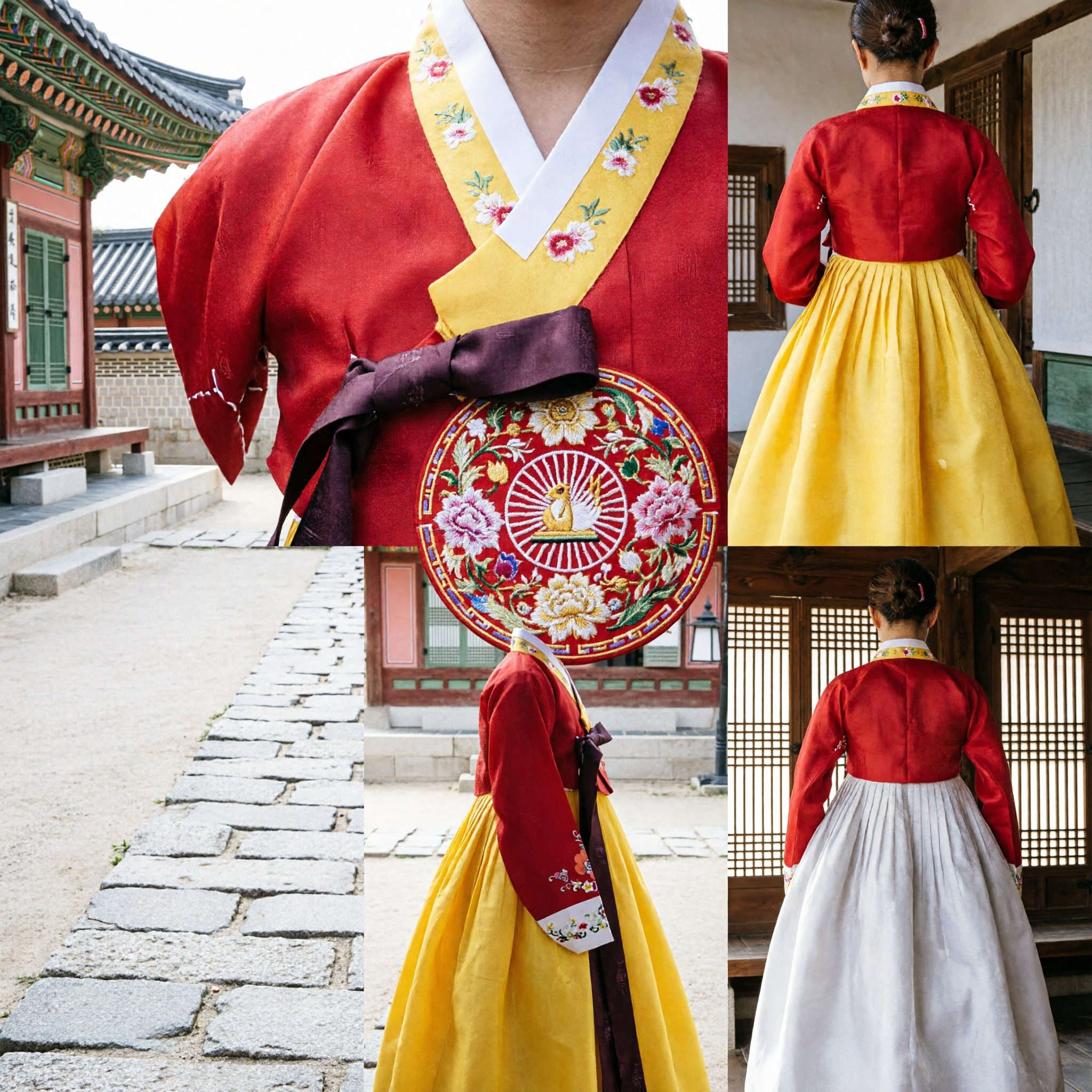 Robe Hanbok coréenne traditionnelle haut rouge jupe jaune, costume de palais pour femmes (danse folklorique, événements spéciaux) - Asian Costume