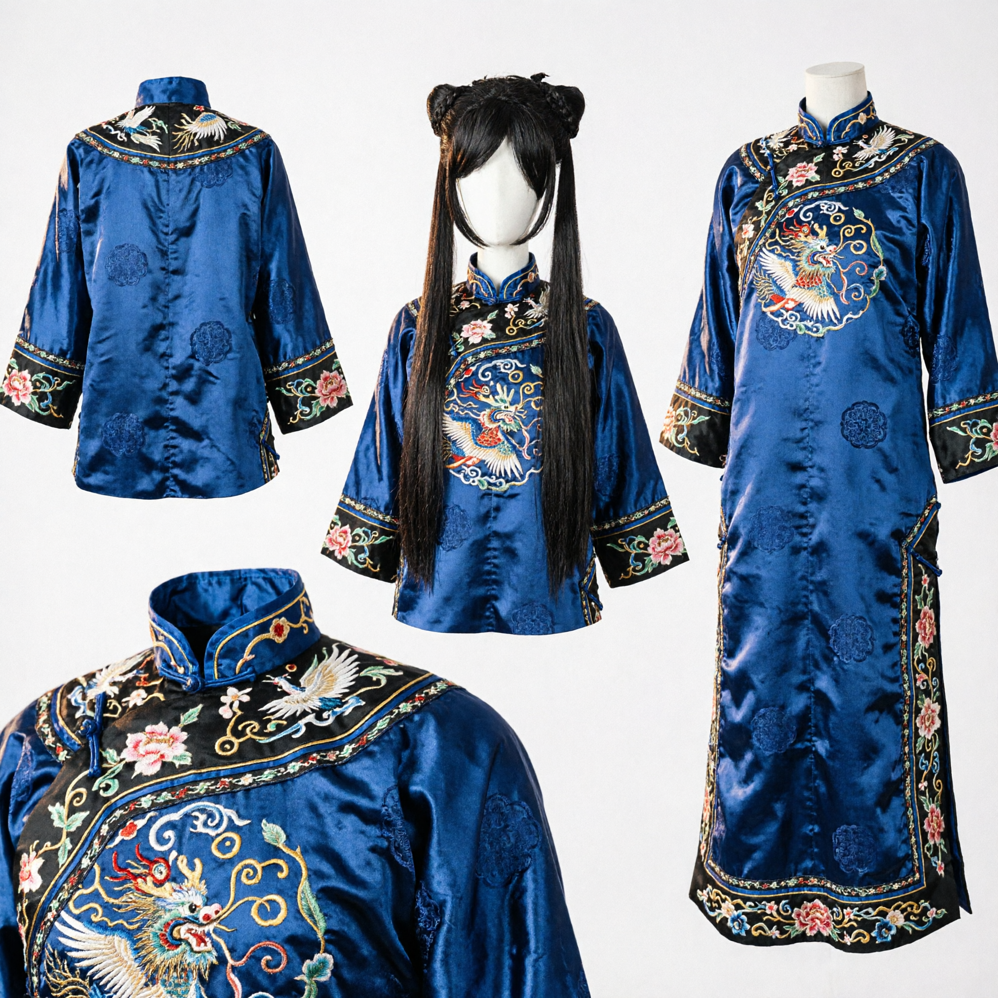 Traditioneel Oud Chinees Hanfu-pruik Lang Zwart Steil Haar met Gevlochten Knotten voor Cosplay Kostuum - Asian Costume