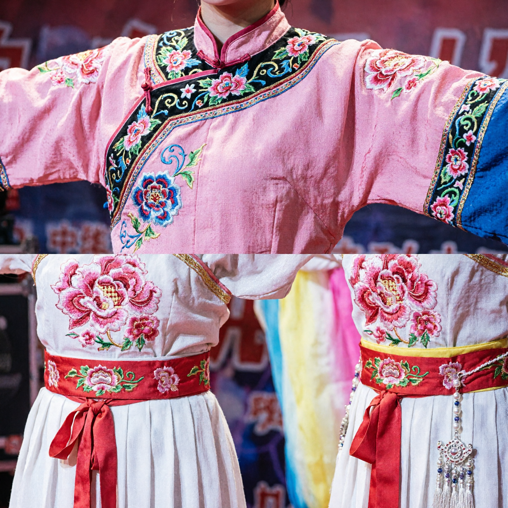 Accesorio de Danza con Cintas de Seda Largas Tradicionales Chinas, Mangas de Agua de Color Degradado para Presentaciones de Mujeres - Asian Costume