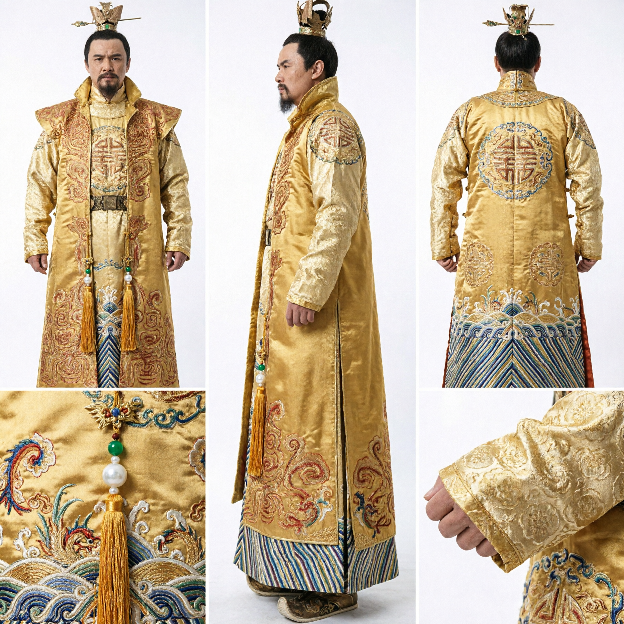 Traje Hanfu de Imperador Chinês Antigo, Robe Real Dourado para Homens, Fantasia Histórica para Cosplay de Rei e Performance no Palco - Asian Costume