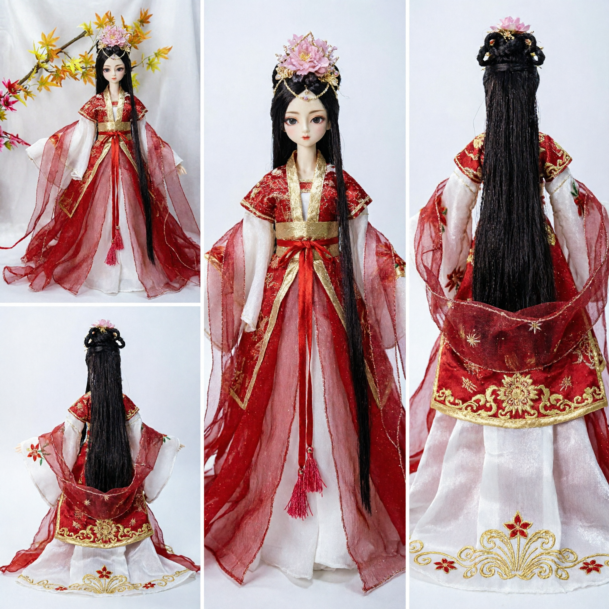 Costume de mariée traditionnel chinois Hanfu pour poupée Robe de mariage rouge de la dynastie Tang Jouet figurine ancienne Cadeau pour filles - Asian Costume