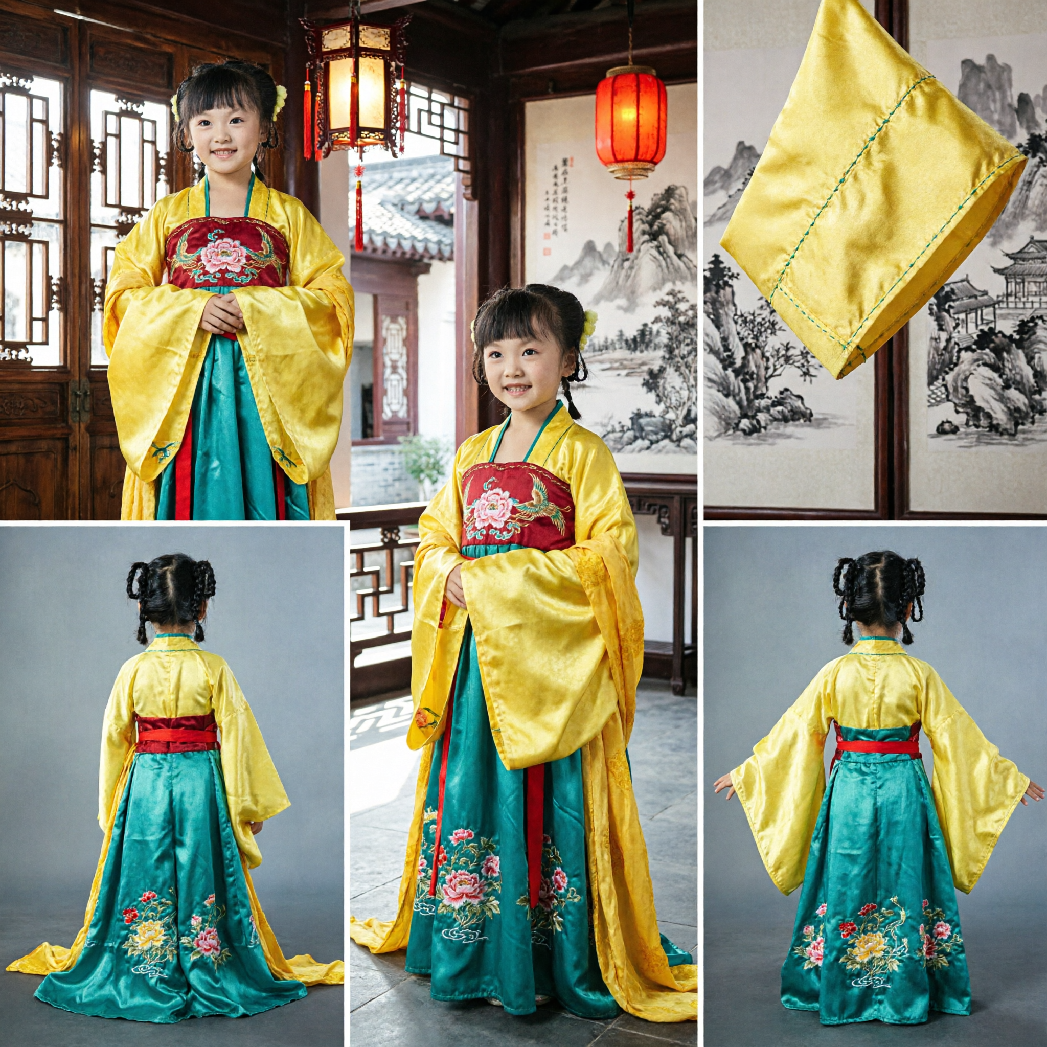 Kinder-Mädchen chinesisches traditionelles Hanfu-Kostüm, gelbes antikes Prinzessinnen-Feenkleid für Tanzauftritte - Asian Costume