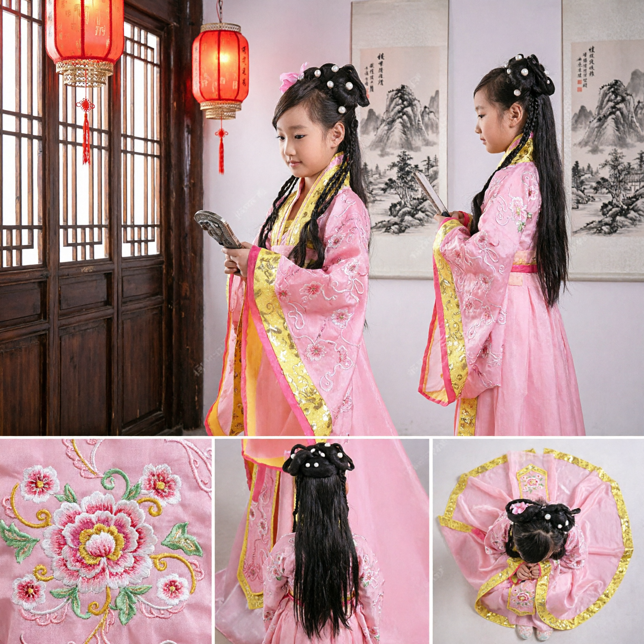 Oud Chinese Prinses Hanfu-kostuum voor Meisjes Roze Traditionele Geborduurde Jurk Kinderen Podiumoptreden Outfit - Asian Costume