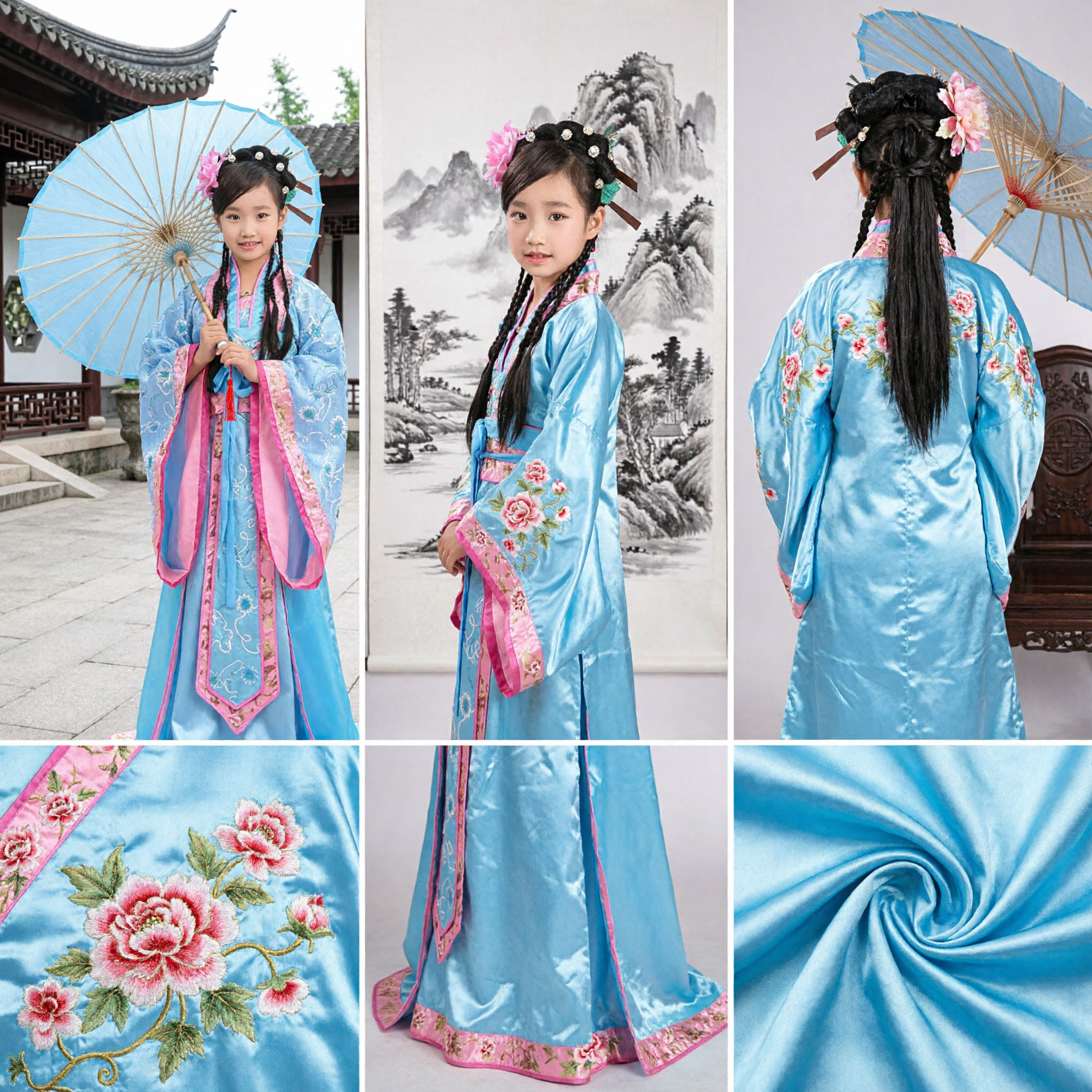 Traje Hanfu Tradicional Chinês para Meninas, Vestido Antigo de Princesa Azul e Rosa, Roupa Cultural para Performance Infantil - Asian Costume