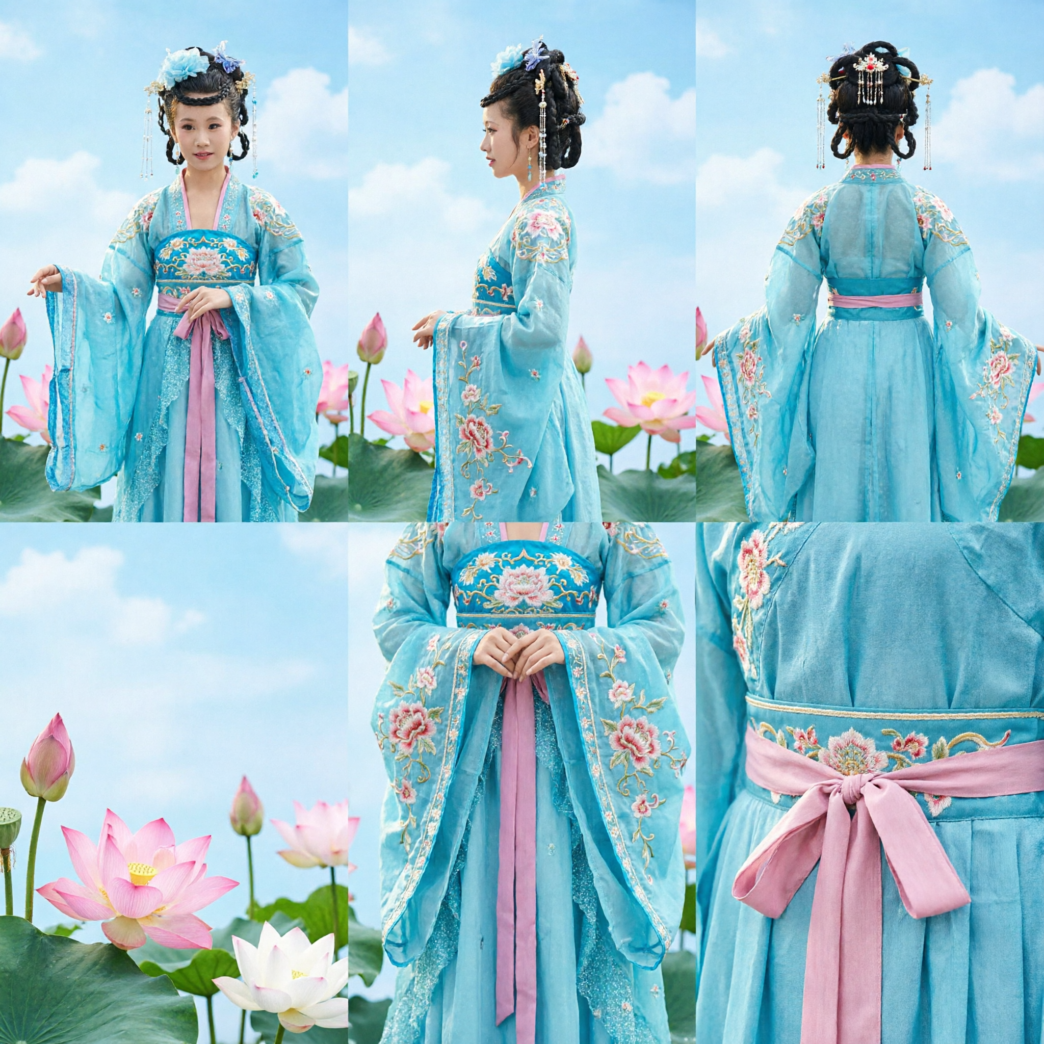 Damski tradycyjny chiński niebieski kostium wróżki Hanfu z parasolką na występy sceniczne i cosplay - Asian Costume