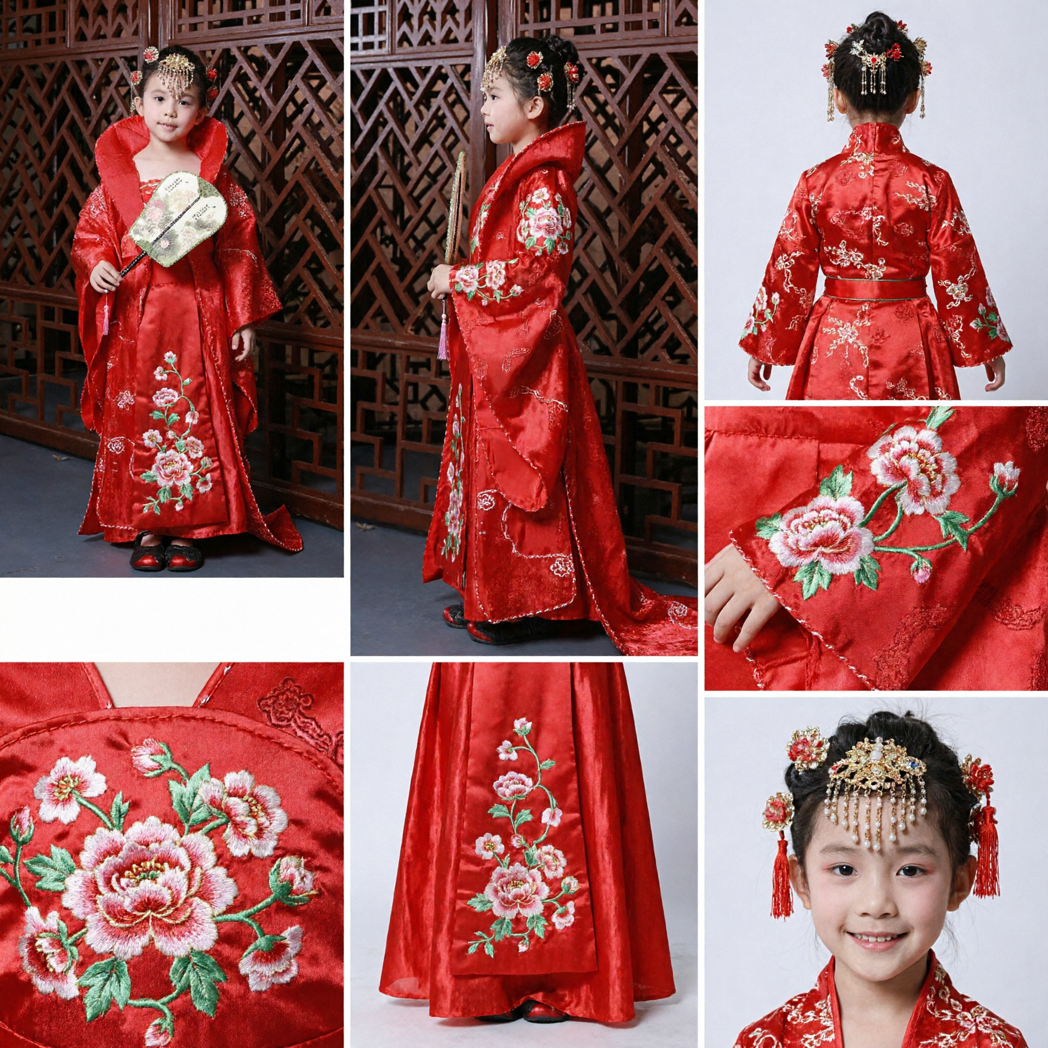 Traditionelles chinesisches Hanfu, rotes antikes Prinzessinnenkleid für Mädchen, Kinderfest-Aufführungskostüm - Asian Costume