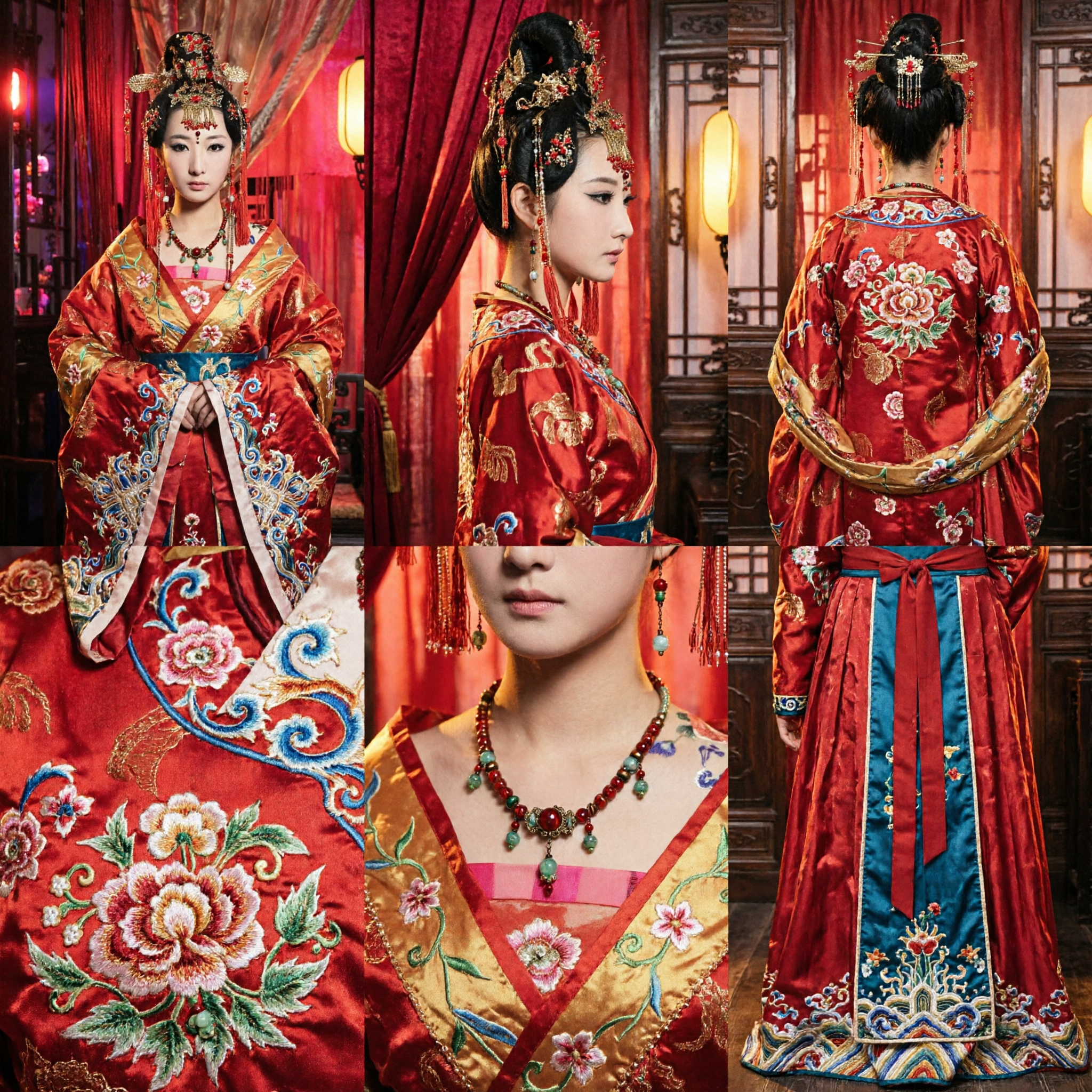 Traditionelles chinesisches Hochzeits-Haaraccessoire-Set, rote Phönixkrone, antiker Brautkopfschmuck für Hanfu-Kostüme - Asian Costume