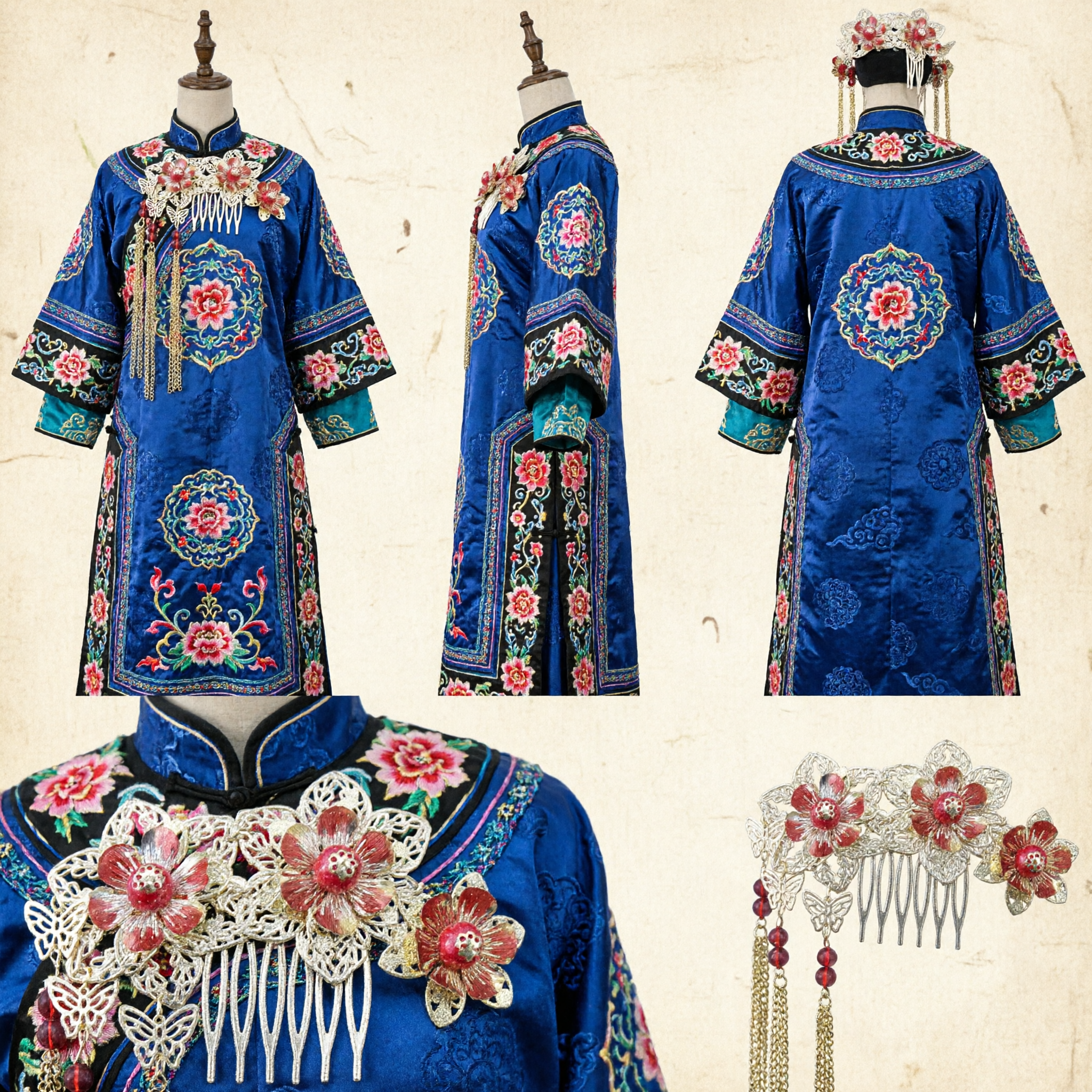 Exquisiete Traditionele Chinese Haarkam met Rode Bloemen en Kwasten, Oude Stijl Hanfu Bruids Haarjuwelen voor Vrouwen - Asian Costume