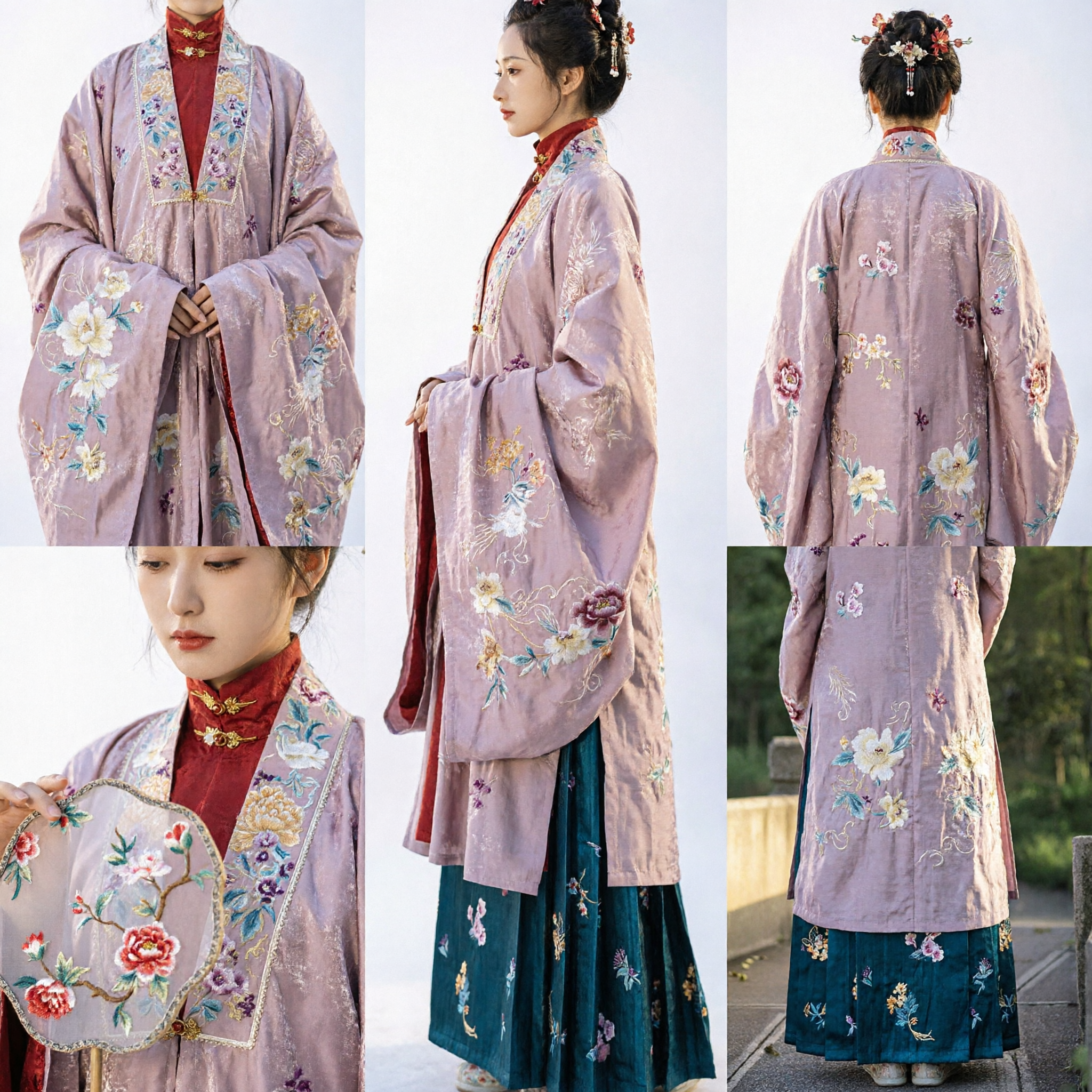 Elegancki Tradycyjny Chiński Hanfu w Stylu z Dynastii Ming, Haftowany Różowy Komplet Szaty i Spódnicy dla Kobiet do Fotografii - Asian Costume