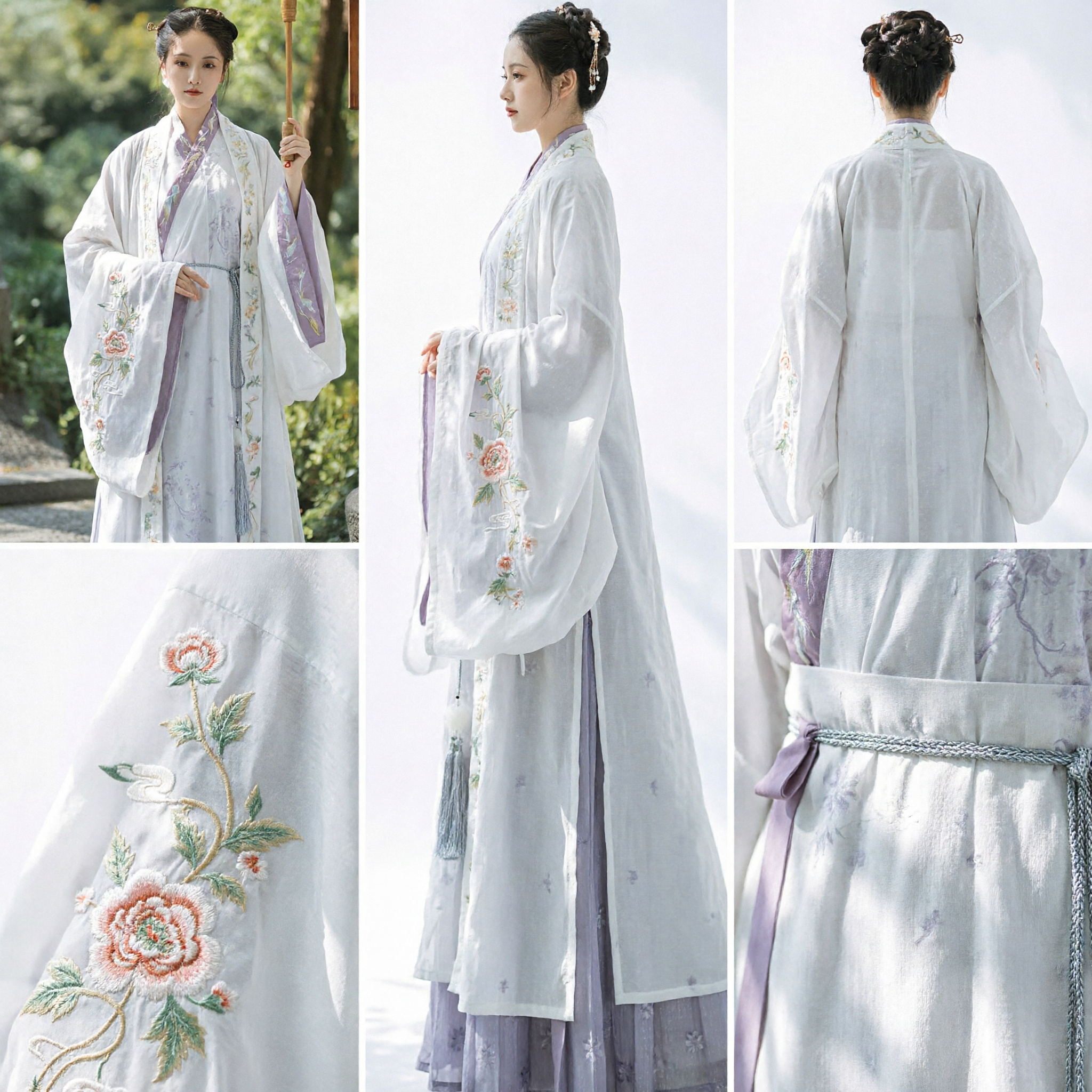 Traditioneel Chinees Hanfu-jurk Wit Paars Borduurwerk Antiek Kostuum Wijdmouwige Feeënkleding voor Vrouwen - Asian Costume